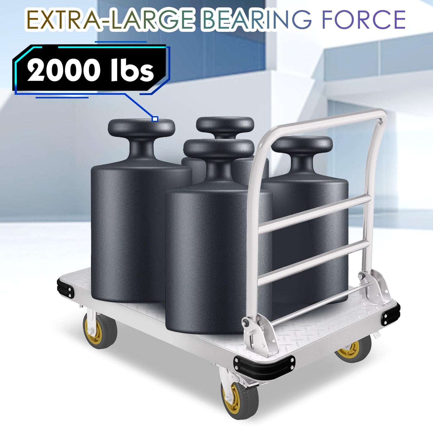 Platform Truck Heavy Duty Push Cart Dolly with 6'' Wheels 2000 LBS Capacity Steel Large Flatbed Cart Foldable Platform Dolly for Groceries, Garage, Warehouse, Equipment (36" X 24")