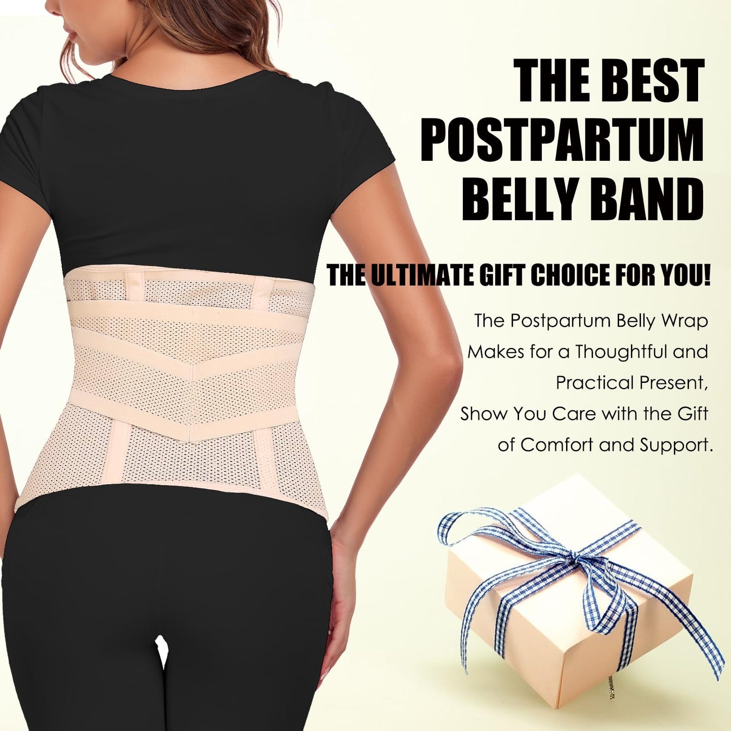 MAMODY Postpartum Belly Band – Postpartum Belly Wrap, Abdominal Binder Post Surgery C-section Recovery Support Belt After Birth Brace, Slimming Girdles (Classic Beige, L)