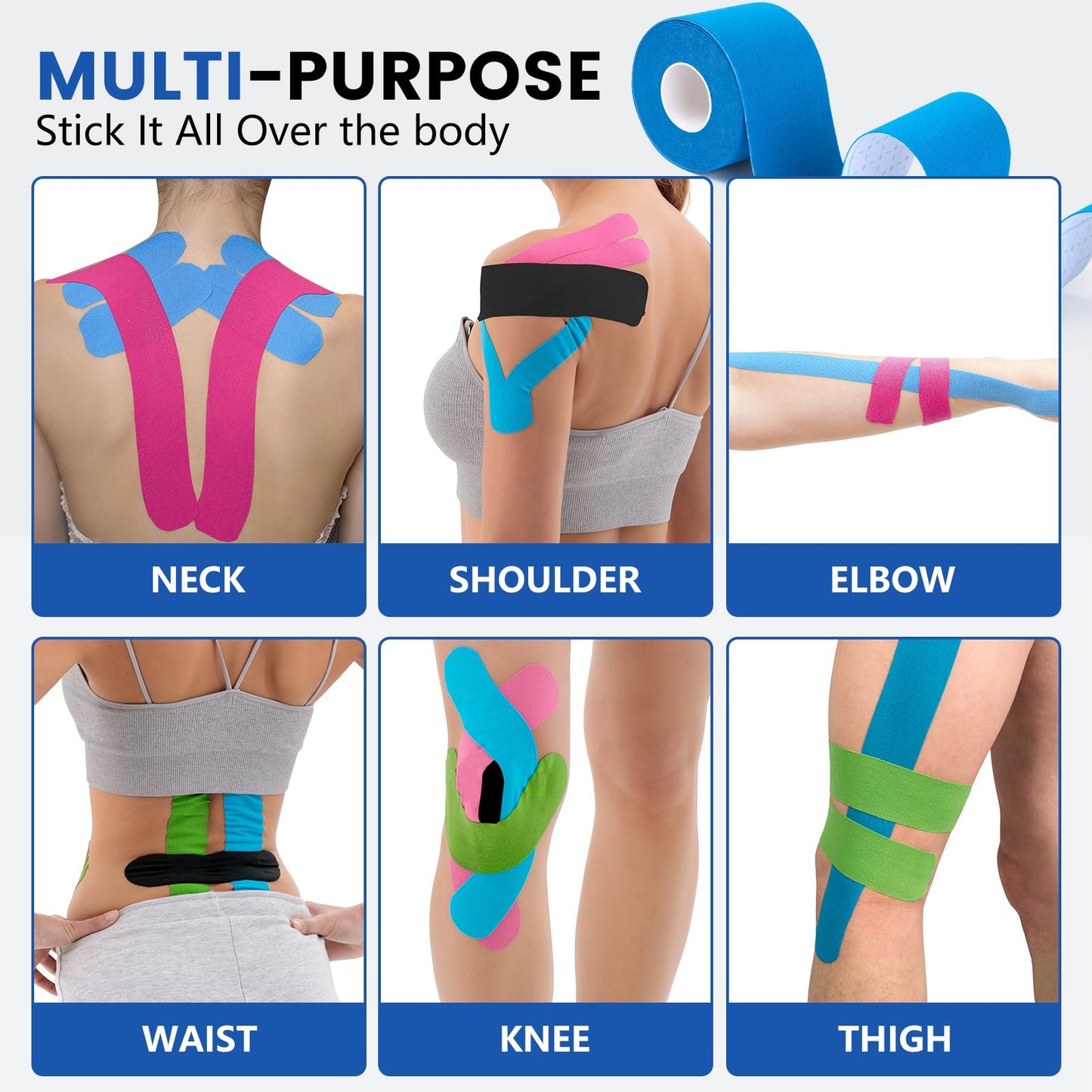 5 Rolls Kinesiology Tape, 5 Colors 2 inch x 16.4 Feet Waterproof Athletic Tape, Uncut Kinetic Tape, Elastic Muscle Tape, Sports Tape, Knee Tape for Exercise and Daily Use