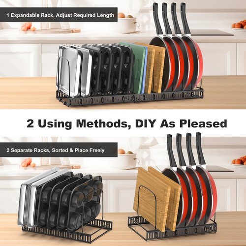 Housolution Baking Sheet Organizer - Expandable 12"-23" Rack with 14 Adjustable Dividers | Black Bakeware Storage