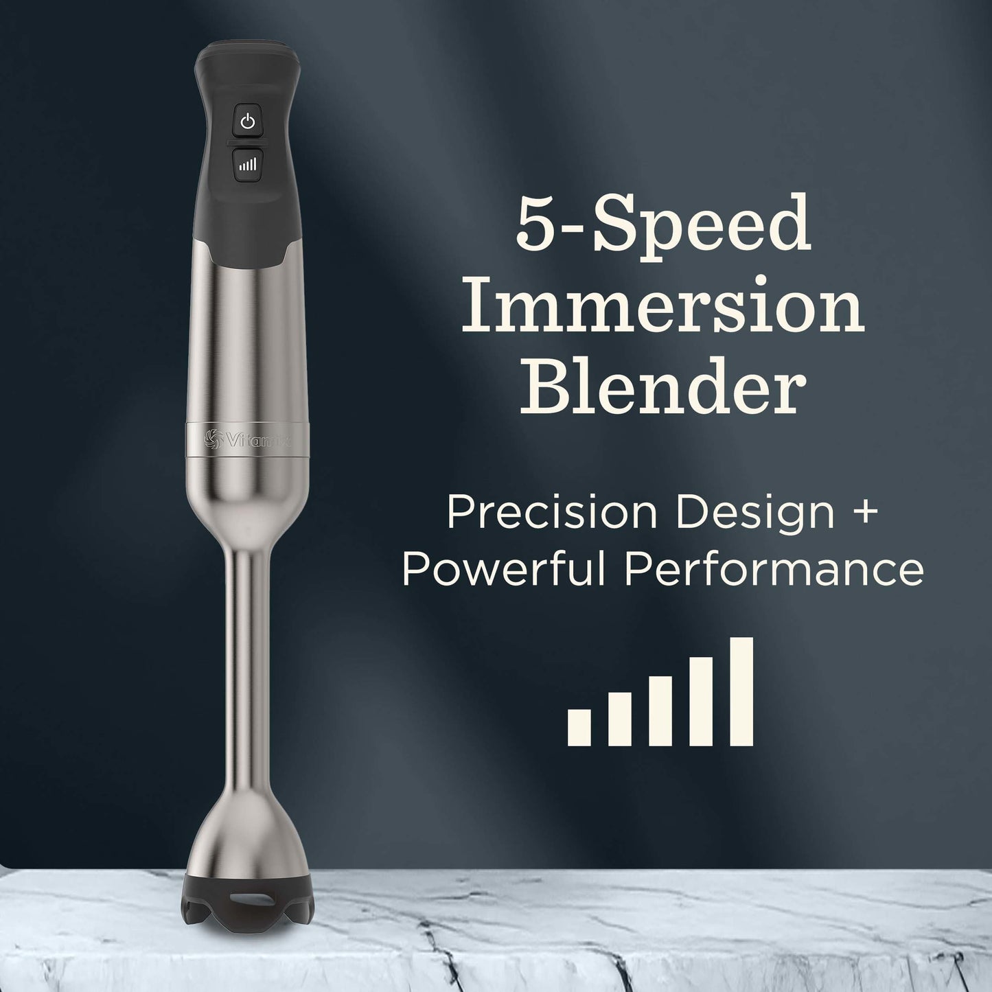 Vitamix 5-Speed Immersion Blender, Professional-Grade Hand Blender with 625-Watt Motor and Stainless-Steel Blade, Stainless Steel/White