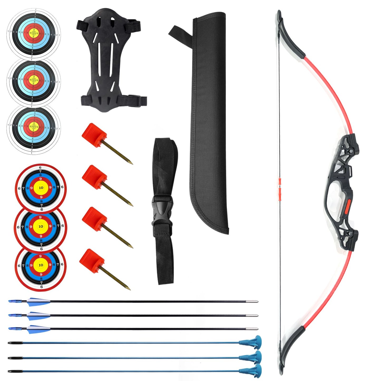 MOYJ Archery Bows Adjustable LBS Training Beginner Outdoor Sport Backyard Paper Target Shooting Arrow Practice Takedown Recurve Archery Set (Red)