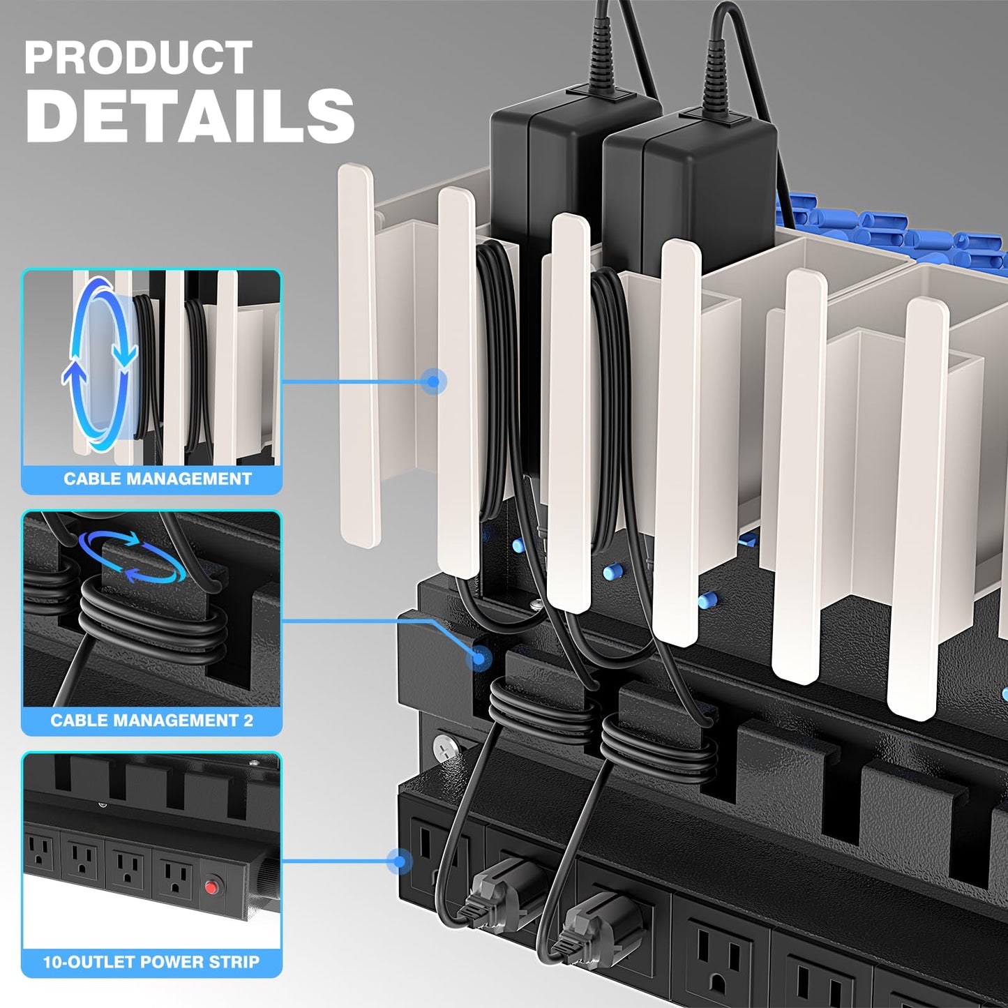 10-Device Open Charging Station for Chromebooks & Tablets - Heavy-Duty Steel Rack with Lockable Storage Drawer, Multi-Device Charging Organizer for School, Office, Hospital