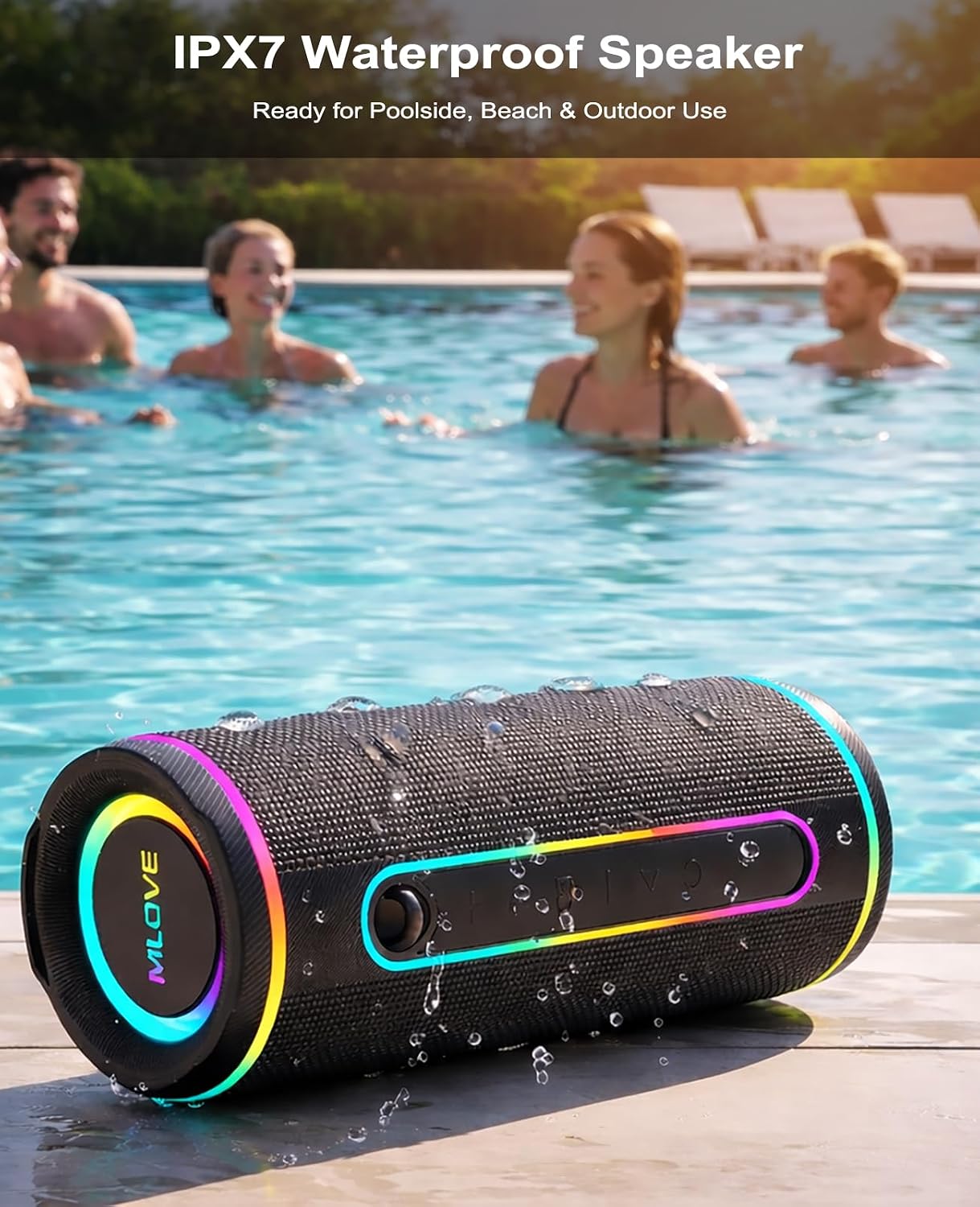 MLOVE E80 IPX7 BT5.4 30W, Speakers Bluetooth Wireless, Portable Bluetooth Speaker with Aux Input, Micro SD Card Slot