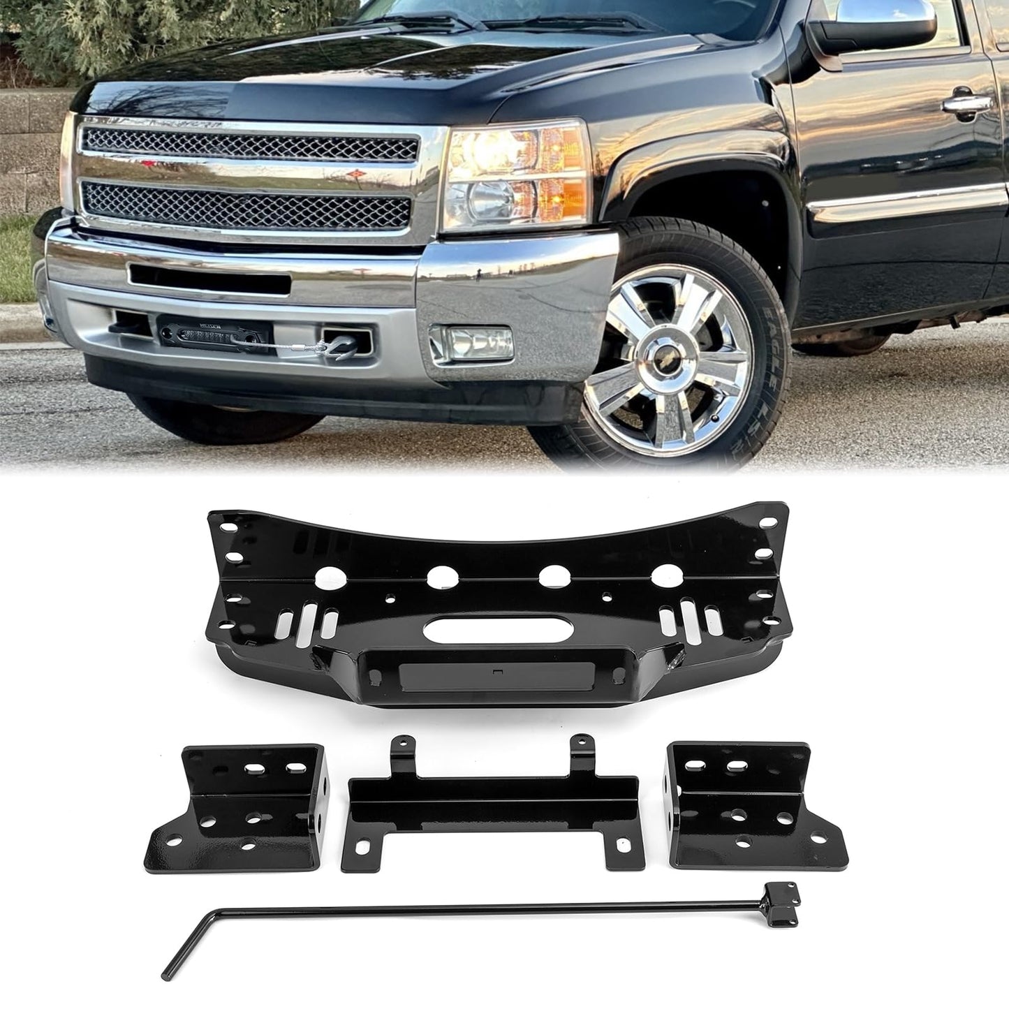 WeiSen Hidden Winch Mount Bracket Winch Mounting Plate Black Compatible with GMC Sierra 1500 Fit Chevy Silverado 1500 2007-2013
