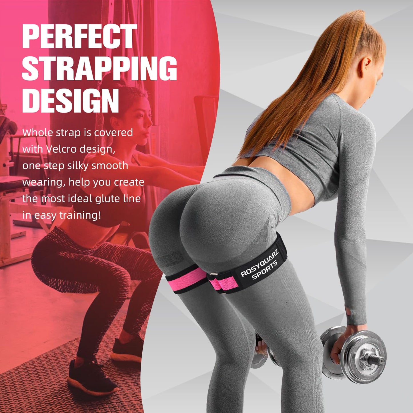 ROSYQUARZ BFR Booty Bands for Women Glutes, Blood Flow Restriction Bands Plan for Legs & Hip Building, Adjustable Velcro Occlusion Bands Workouts, Best Fabric Bands for Squat Butt & Thigh -Pink 2PC