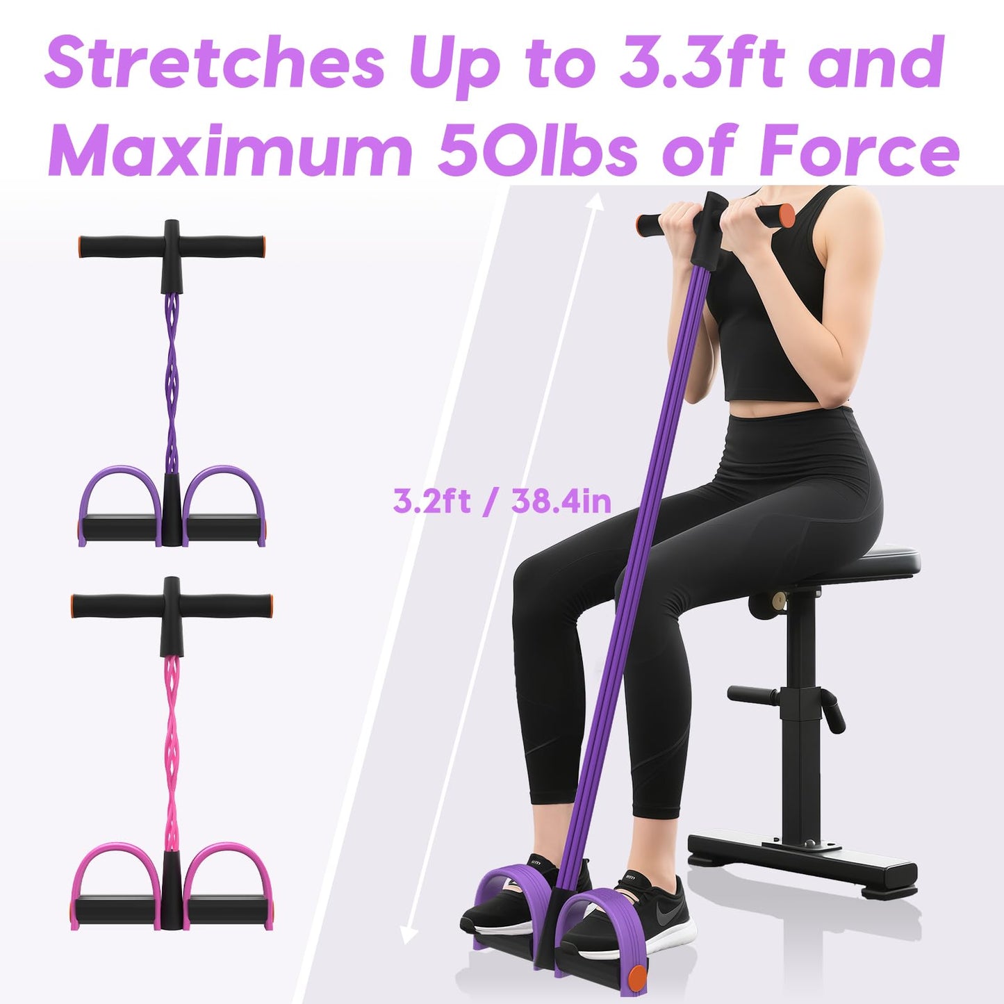 Resistance Bands with Handles, 6-Tube Elastic Pedal Resistance Band for Working Out, Durable Natural Rubber Exercise Bands, Multifunction Exercise Equipment for Abdomen, Waist, Arm, Leg Stretching