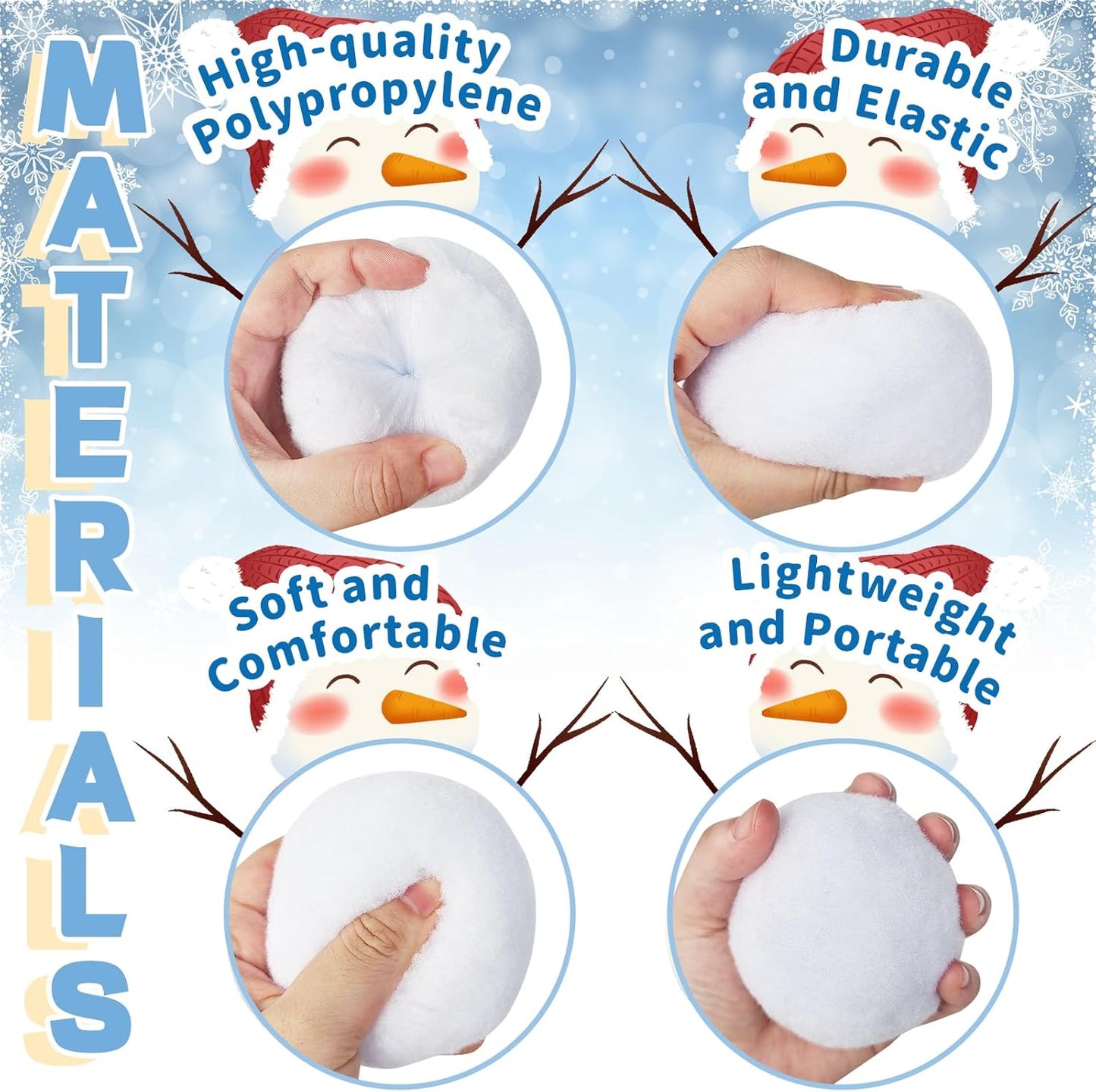 Skiennix 60 Pack Fake Snowballs - 3 Inch Realistic Indoor & Outdoor Snowball Fight Set for Winter Fun