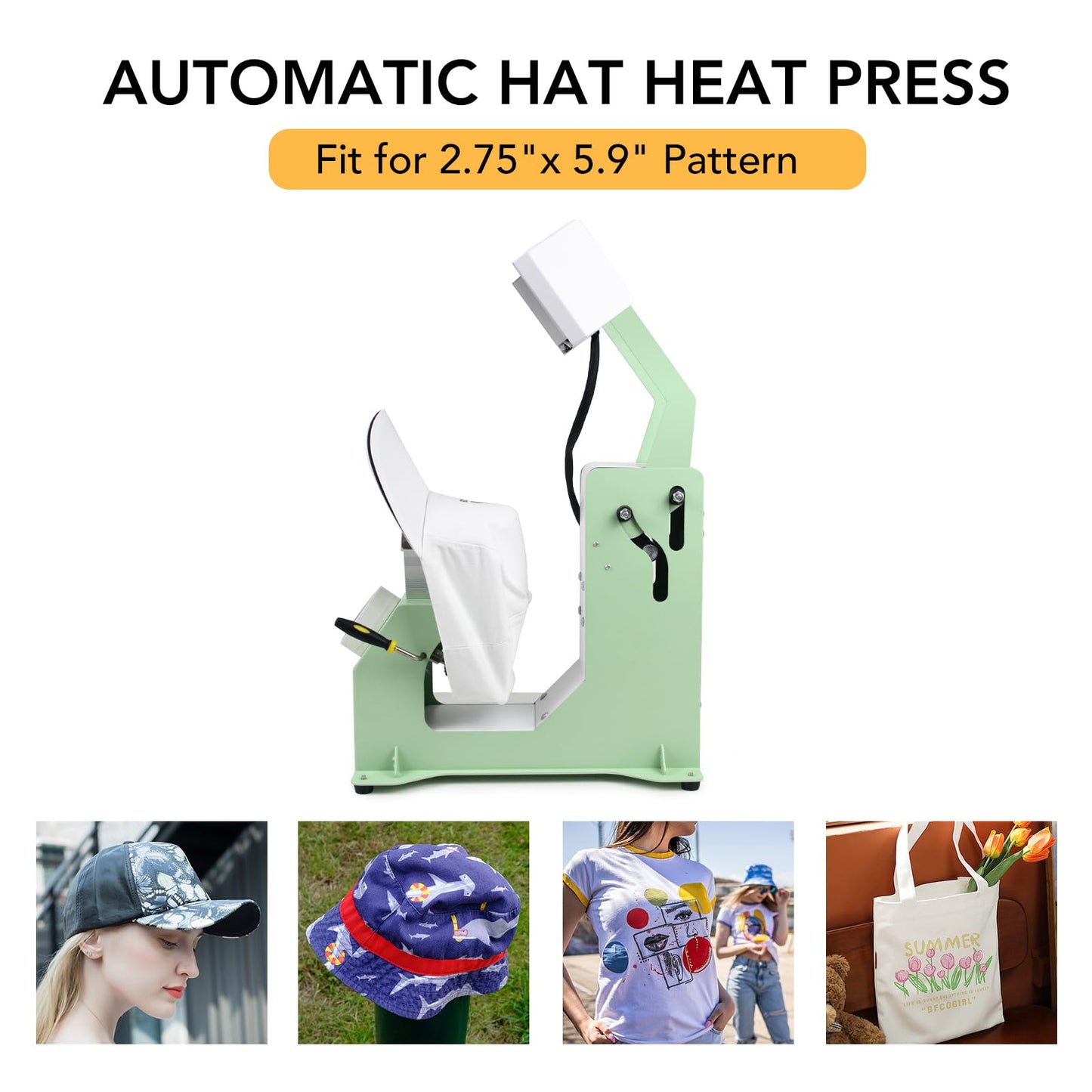 Giraffe Auto Hat Heat Press Machine, Automatic Hat Press Heat Machine for Caps T-Shirts Bags, DIY Sublimation Hat Press Cap Press Auto Open & Release & Digital Press Knob-Style Control Panel (Green)