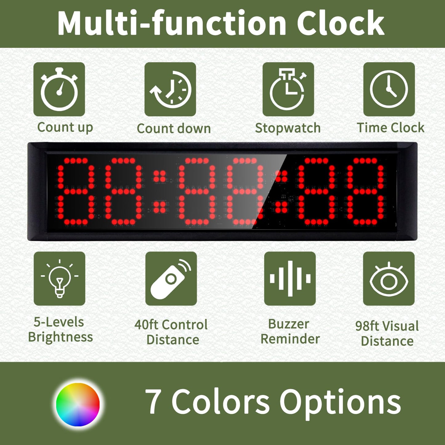 GAN XIN Large LED Display Digital Race Timer Clock with Tripod,Battery,Remote Control,Function-Countdown/Up/Time Clock,for Sports Events, Races, Meetings, Presentations (Non-Waterproof +RGB)