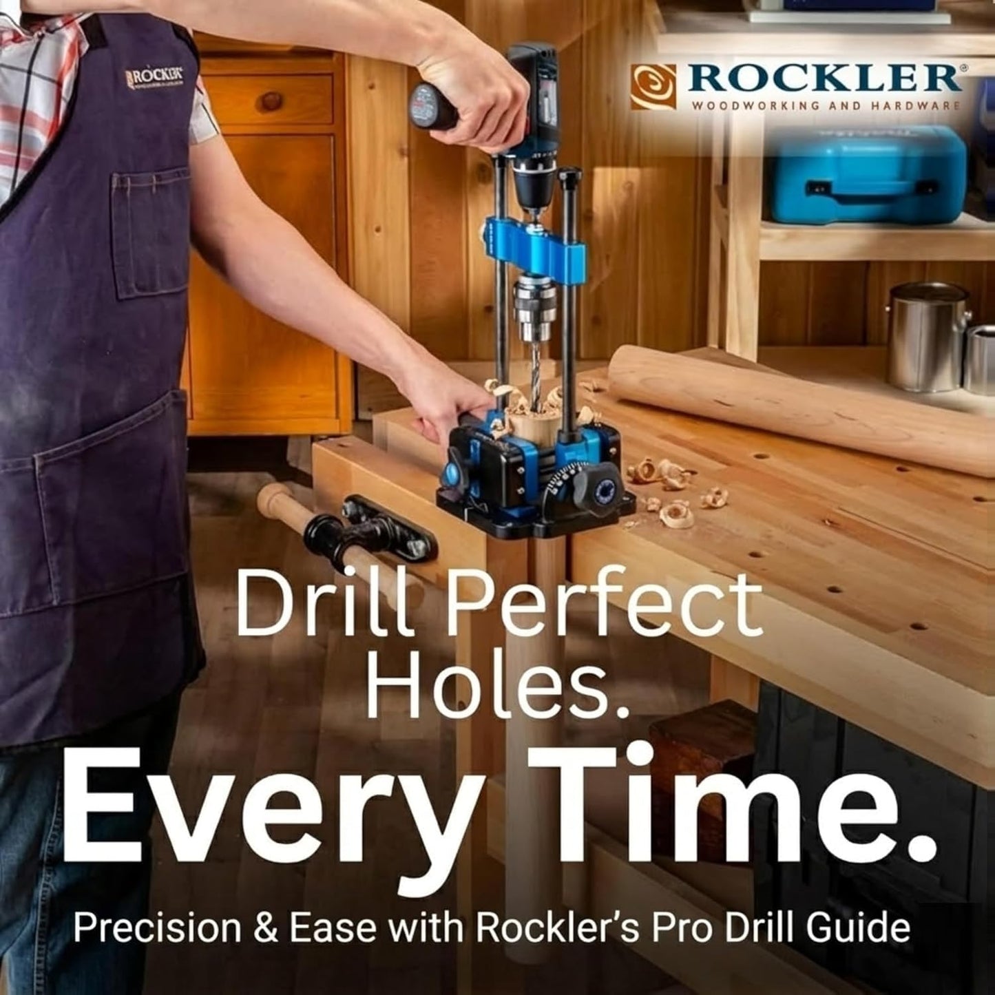 Rockler Drill Guide | Portable Drill Press Adapter for Hand Drill - 0 to 60 Angle w/Protractor & Chuck Key for straight holes - Rockler Woodworking