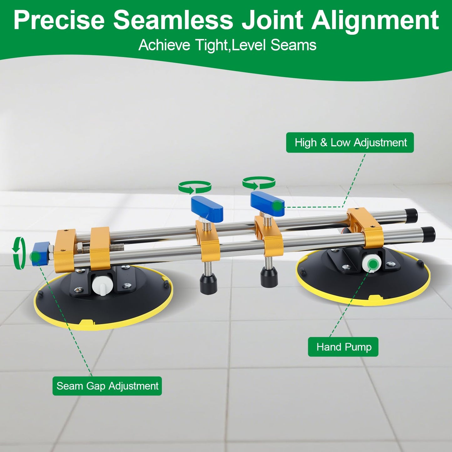 2PCS 6 inch Stone Seamless Seam Setter With Vacuum Suction Cups For Seam Joining Leveling,Solid Countertop Installation Tool for Quartz slabs ，Granite, Stone, Marble,Tile Gap Regulator Yellow