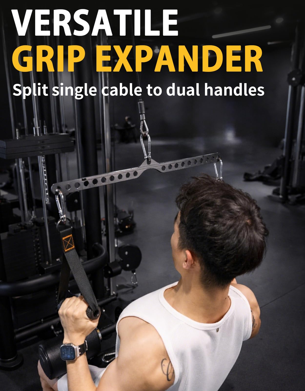 Fit4Fun 2 to 1 Cable Attachment Adapter,Adjustable LAT Pull Down Bar,Cable Machine Attachments for Gym-23 Inches
