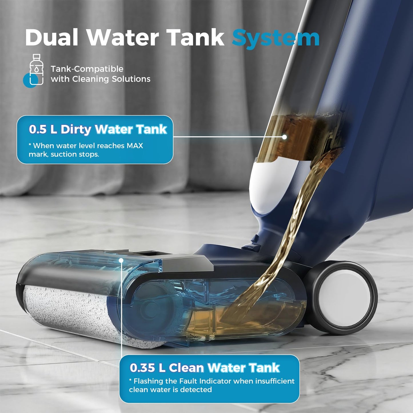 DUMOS Wet Dry Vacuum Mop, Cordless All-in-One Floor Cleaner with Auto Self-Cleaning, Dual-Edge Cleaning, Tangle-Free Brush & Dual Water Tank Design, 35-Min Runtime for Hard Sticky Messes & Pet Hair