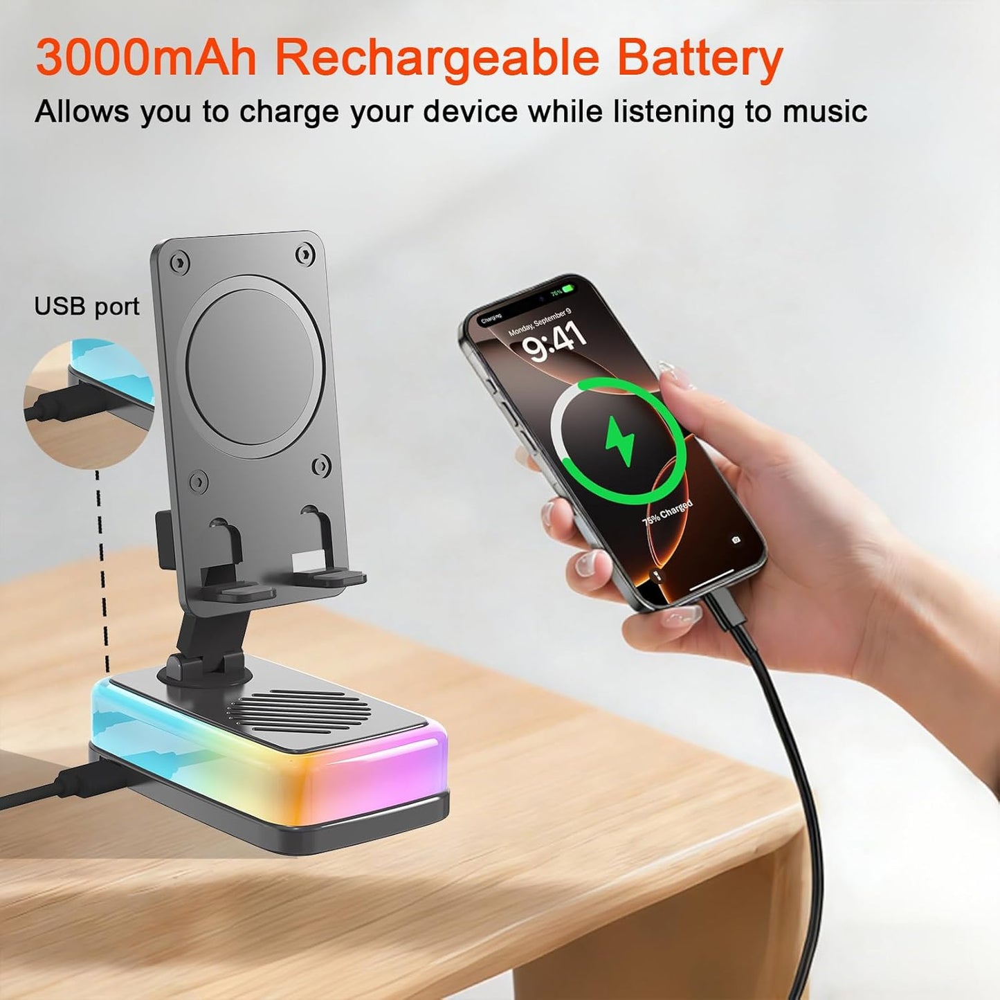 Tatiyana 180 5.3 3000mAh 5 1 Wireless Induction Speaker with Flexible Phone Stand, Bluetooth Speaker for Desk