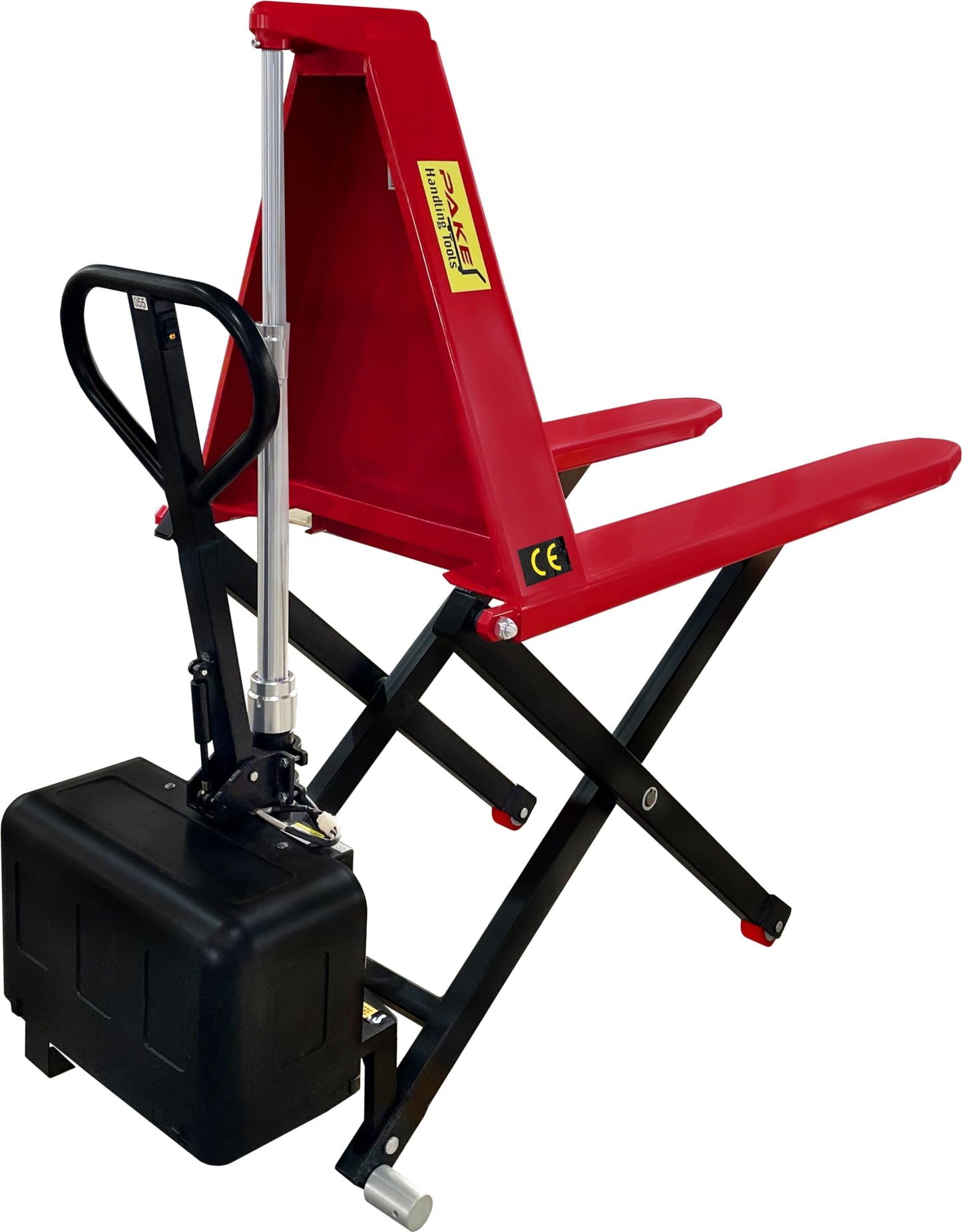 Pake Handling Tools - 2,200lb 27" W x 45" L Battery Powered High-Lift Skid Truck 31-1/2" Max Lift Height