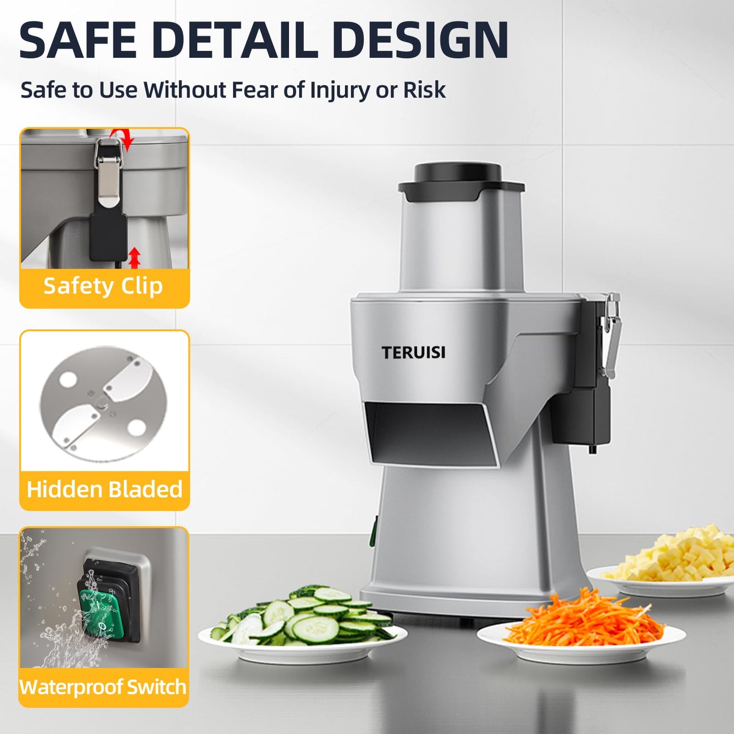 TERUISI 4-In-1 Electric Vegetable Chopper, 200W Vegetable Slicer Food Processor, Veggie Food Cutter With Slicing Shredding Dicing And Striping Function For Commercial Home Use