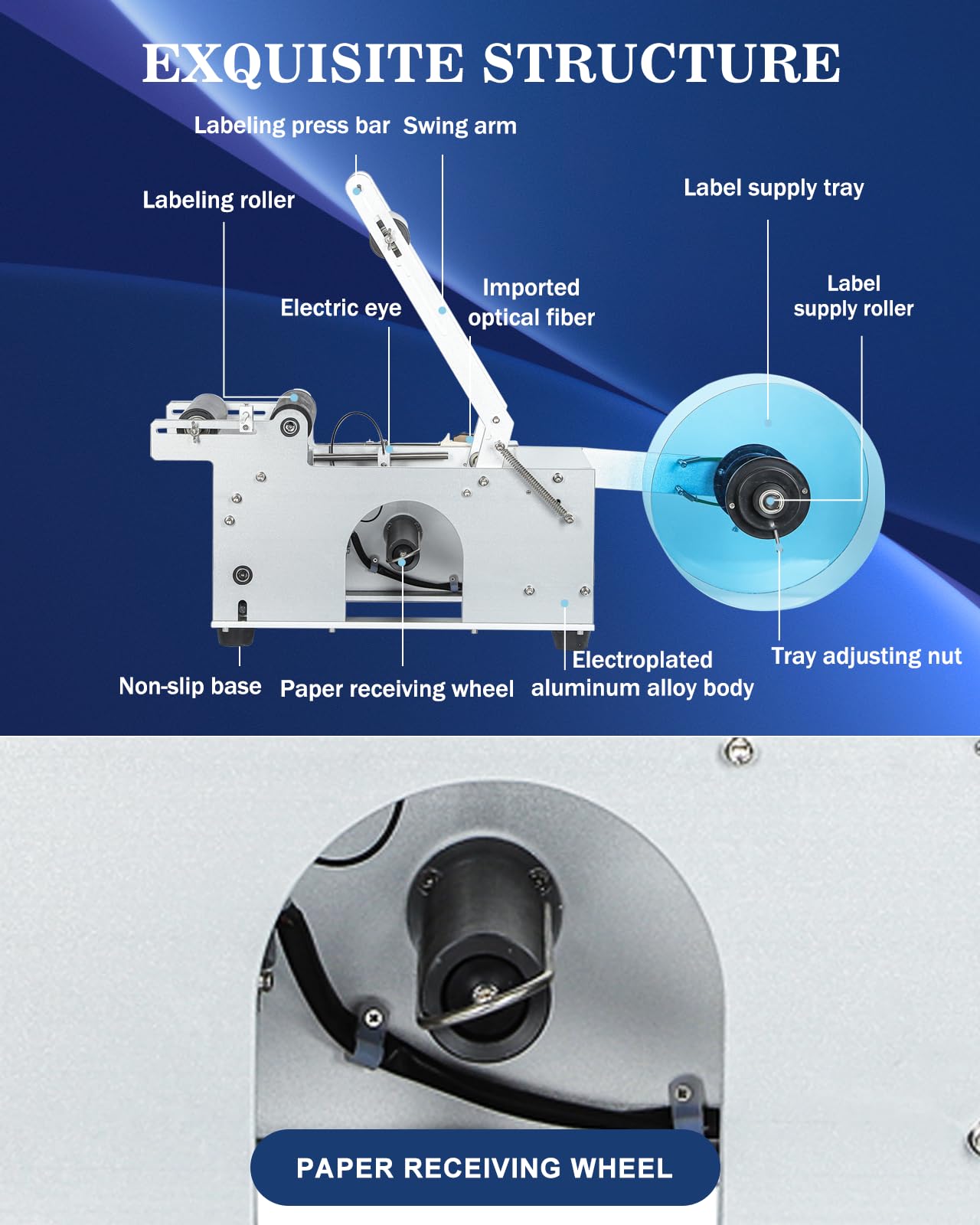 Hanchen Semi-Automatic Round Bottle Labeling Machine, Adjustable Labeler Label Applicator Machine for φ0.6-4.7” Cylinder 20-40pcs/min