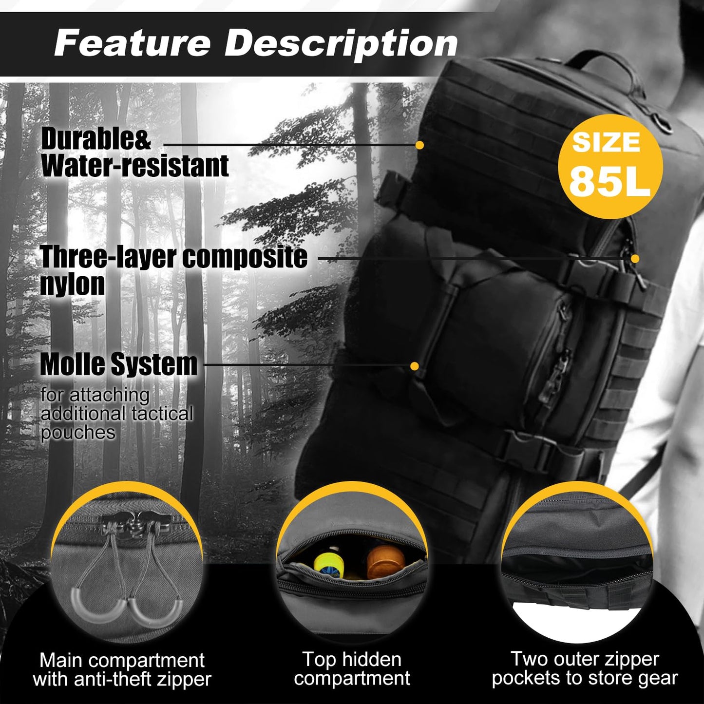 3 In 1 Tactical 30L Military Backpack Travel Duffle Bag for Weekender Gym Workout Deployment