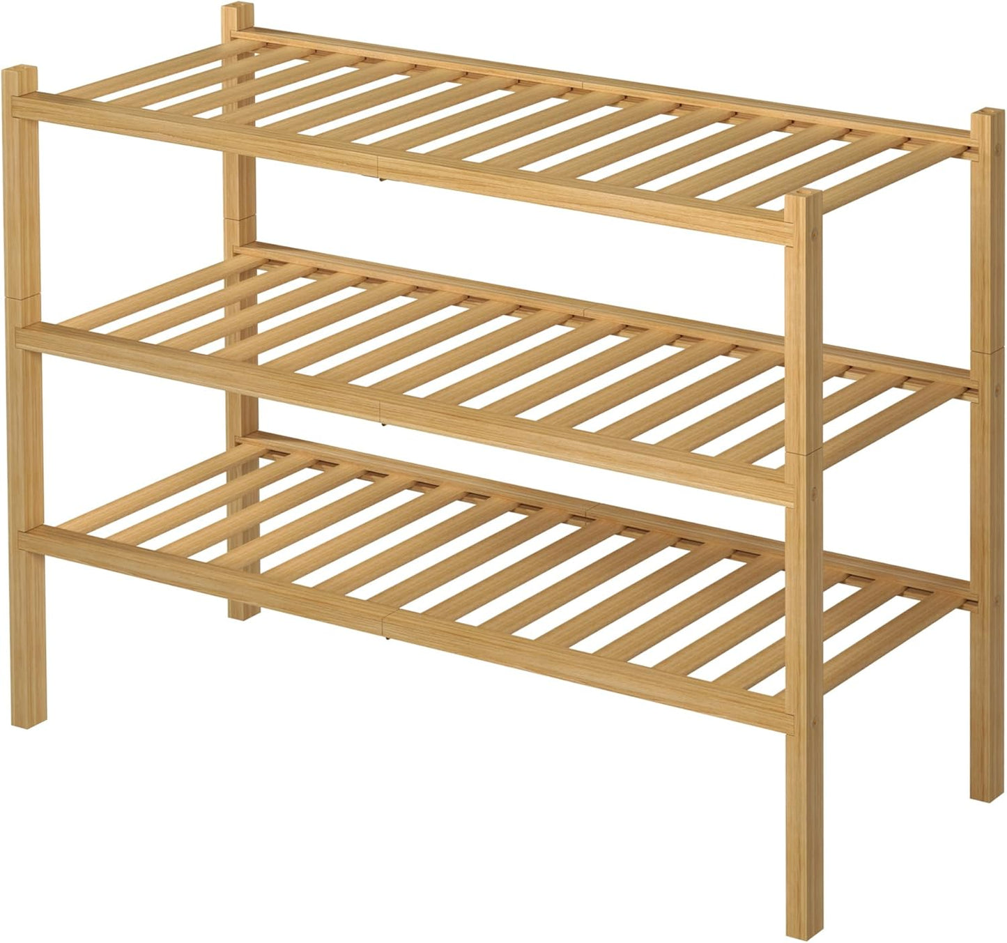 ROMGUAR CRAFT 3-Tier Bamboo Shoe Rack - Stackable Wood Storage Organizer for Small Spaces | 27"x11"x20" (Natural)