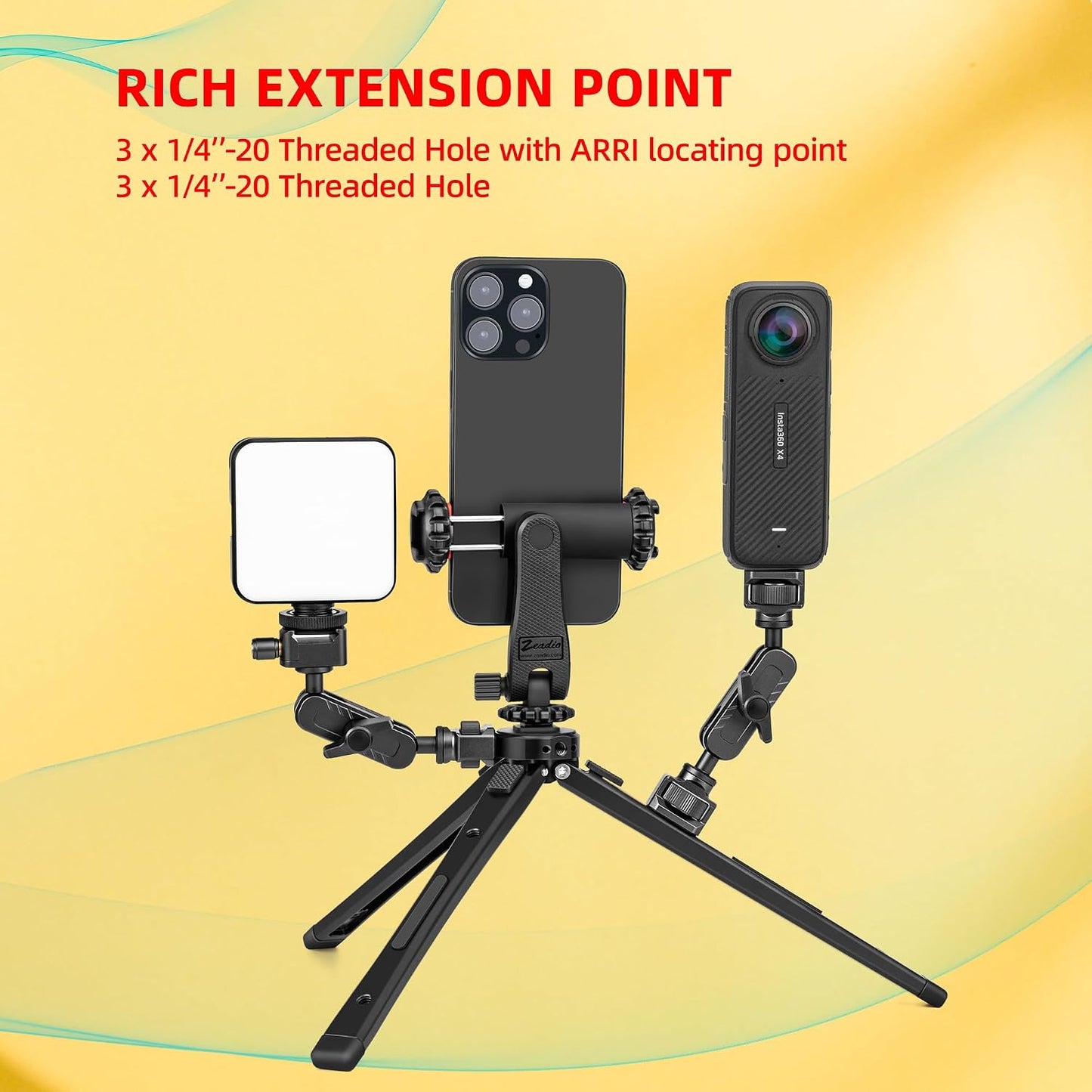 etc(40kg/88lb Zeadio Heavy Duty Metal Tripod Stand - Adjustable Universal Small Table Tripod for Camera, Gimbal, Action