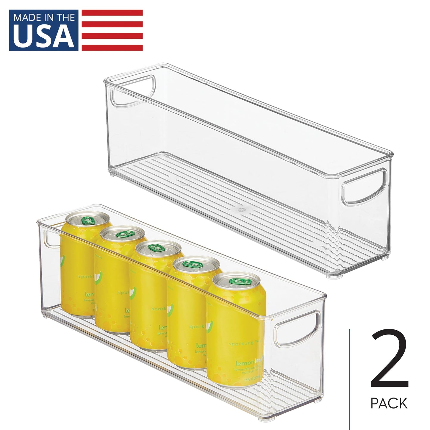InterDesign iDesign Plastic Stackable Pantry Bin - Storage Bin with Handles for Cabinets or Fridge - Set of 2 - Clear