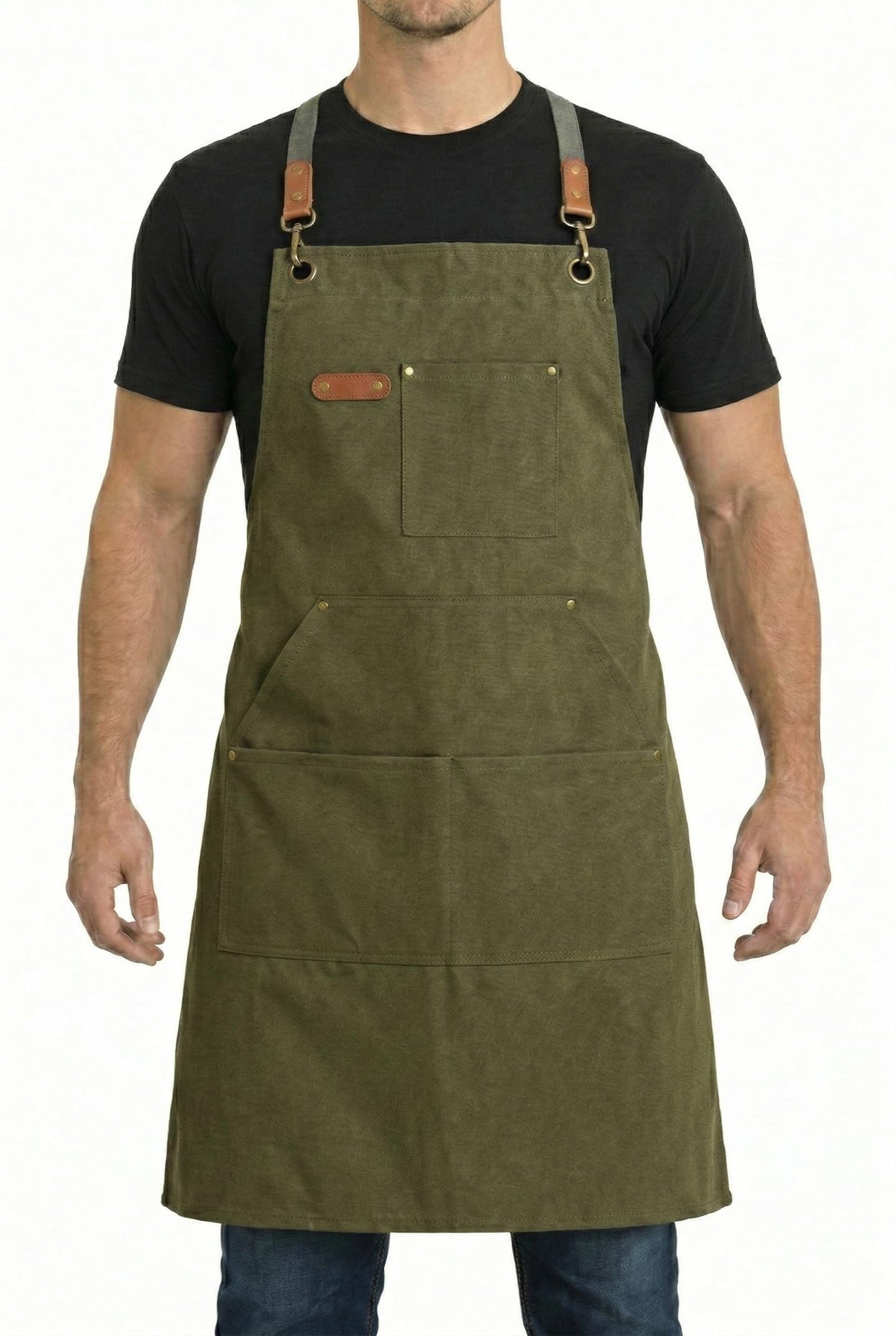 HYVOROS Chef Apron for Men Women with Straps,Canvas apron with pockets, Adjustable, Durable, and Stylish Aprons for BBQ Kitchen (Olive Green)