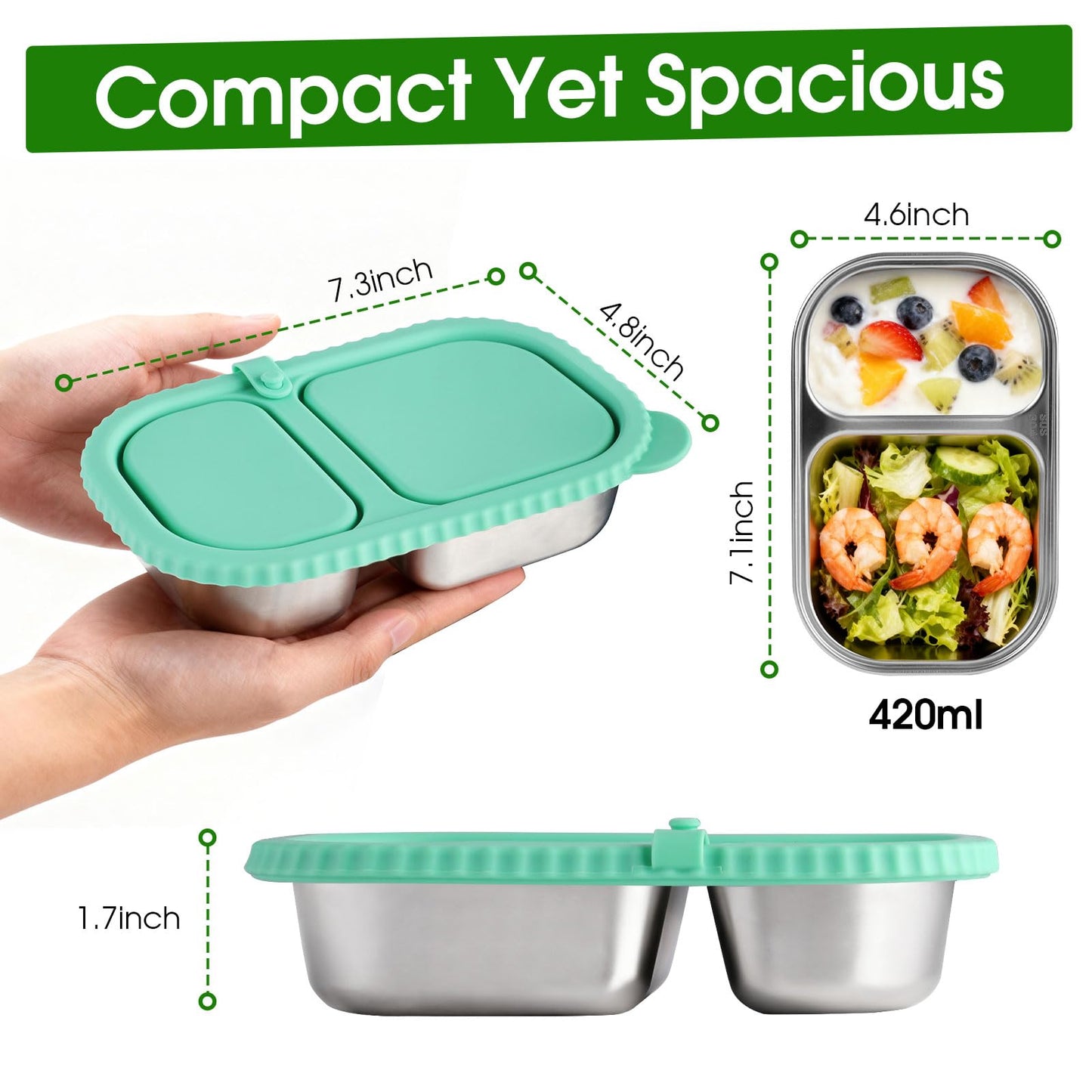 snuggery 3 pack Stainless Steel Snack Container with Lid – 2 Compartment Reusable Leakproof Snack Box for Kids and Adults, Dishwasher & Freezer Safe, Ideal for Travel, School, Meal Prep