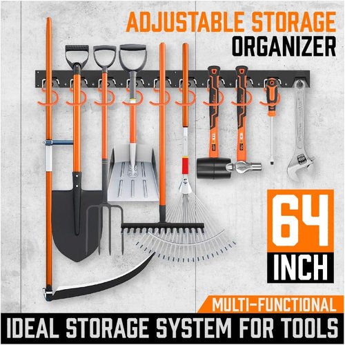 HORUSDY 64-Inch Adjustable Storage System - Wall Mount Tool Organizer for Mops, Brooms & More