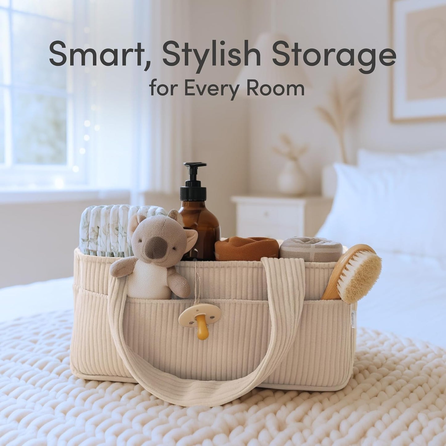 PUTSKA Baby Diaper Caddy Organizer - Stylish Nursery Storage Basket for Newborn Essentials | Corduroy Cream