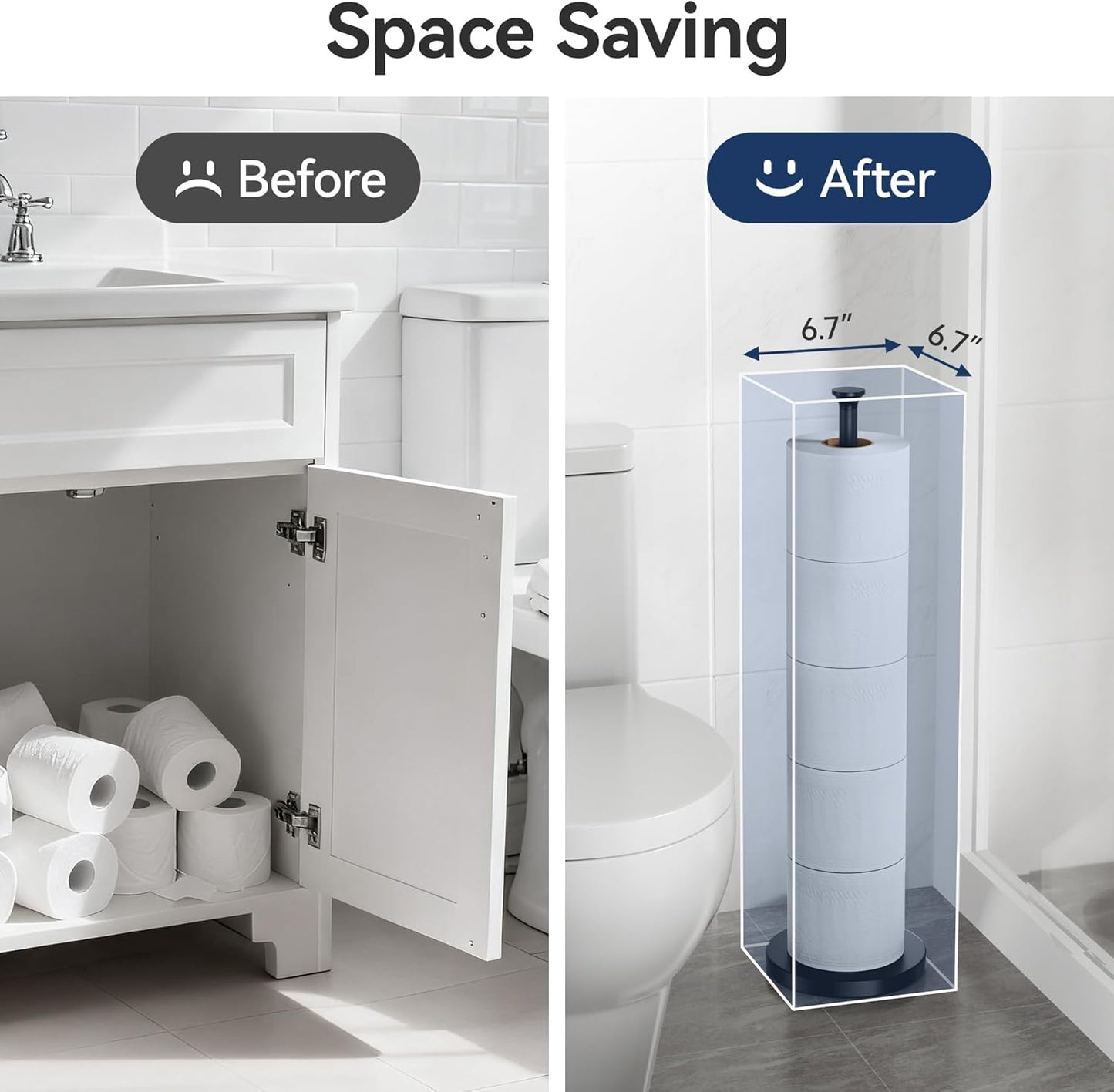 Skiennix Toilet Paper Holder Stand - Free-Standing Stainless Steel Design with Reserve Function