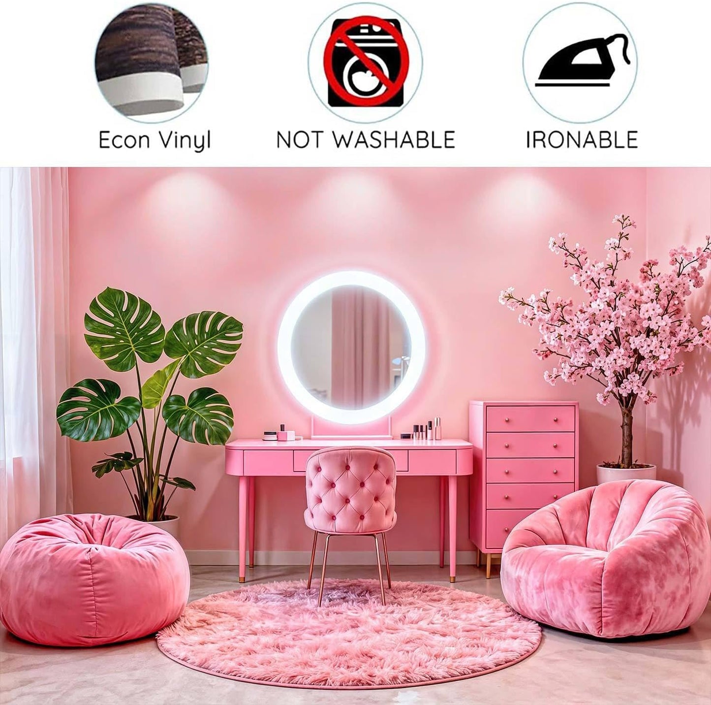 VeiVian 10X8ft Pink Vanity Backdrop Virtual Home Photography Background for Video Recording Live Video Zoom Calls Photo