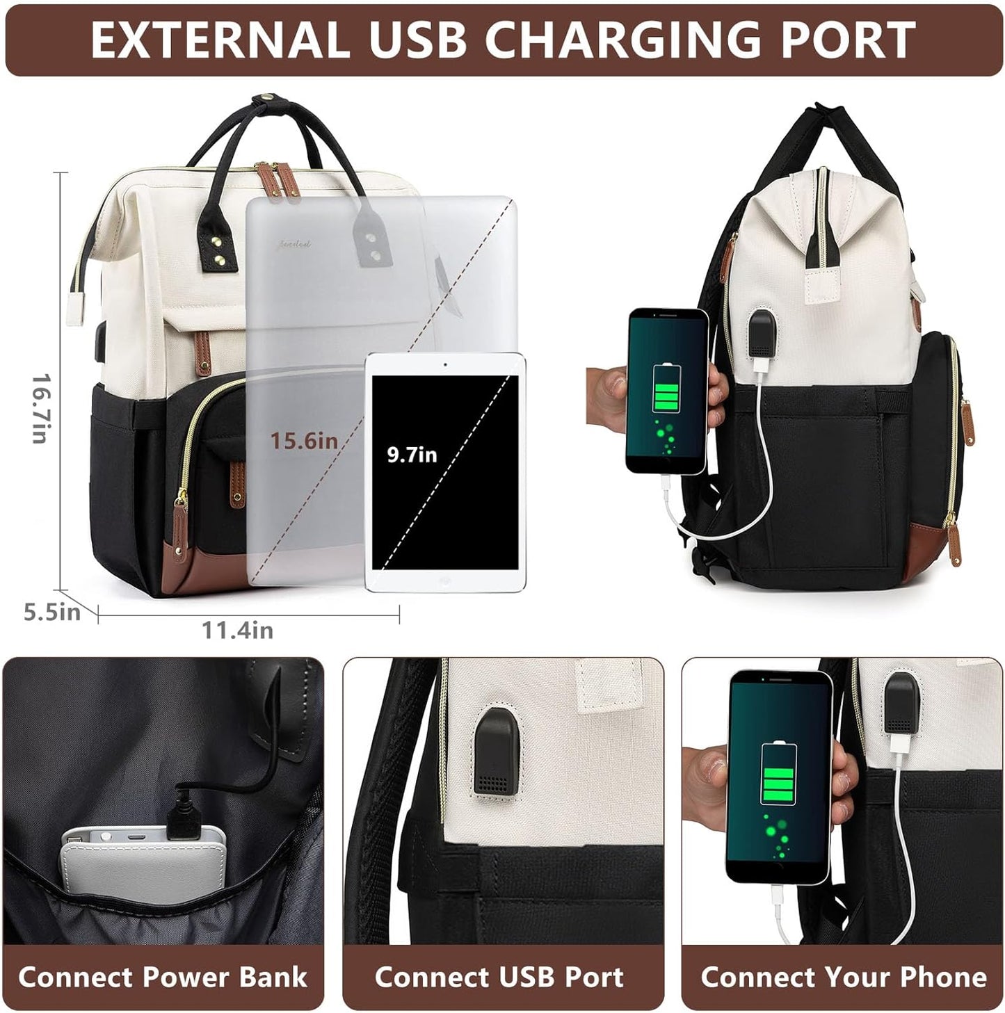 Backpack 15.6 inch Backpack Backpacks Backpack Focdod for Women Work Bags: Laptop Purse with USB Charger College