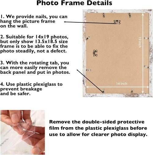 JCJMY 14x19 Picture Frame - Black Wall Gallery Frame for Horizontal & Vertical Photos | Shatter-Resistant Plexiglass