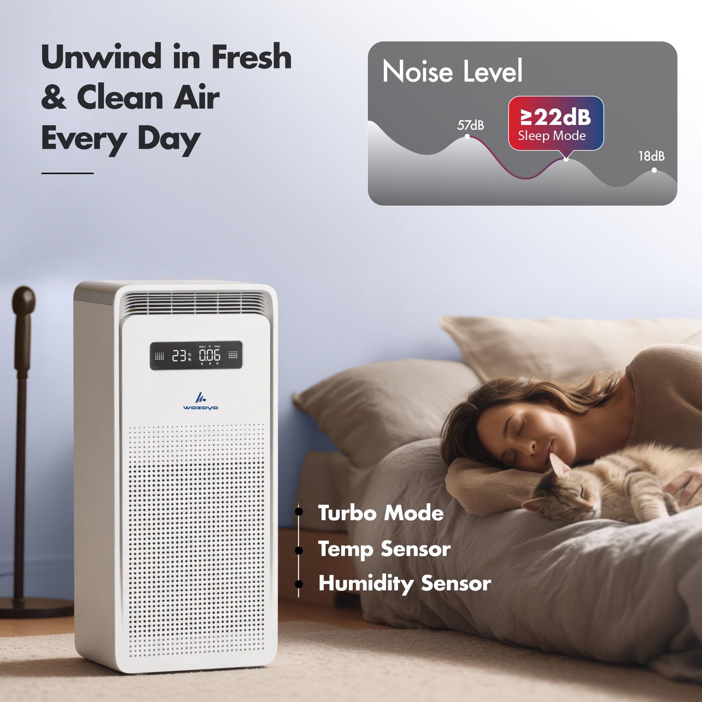 Pure Air PA6 Smart Wozoyo Air Purifier for Large Rooms, AHAM VERIFIDE, Covers 2723 ft², 363 CFM, H13 HEPA, Filters PM2.5, Odors, PM Display, Turbo Mode, App & Voice Control