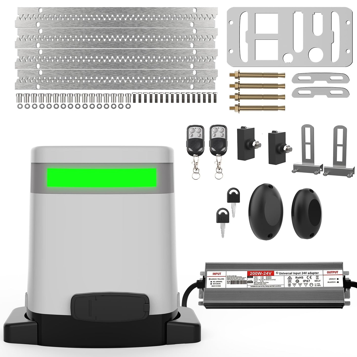 Blütezeit 1400lb Sliding Gate Opener with AC 220V to DC 24V Adaptor, Solar Power (Panel NOT Included) | WiFi Control | Built-in Battery Slide Gate Motor Rack Driven with 13.12ft Racks