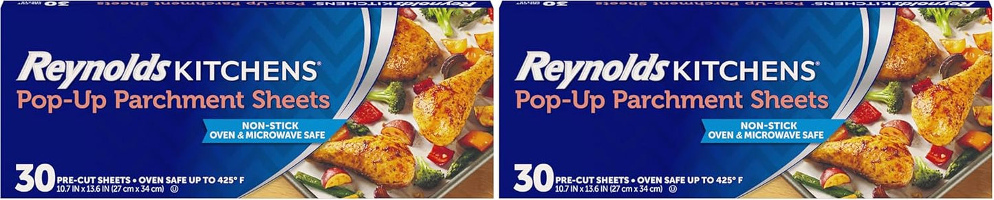 Reynolds Kitchens Parchment Paper Sheets - 10 x 13 Inches, 30 Count | Convenient Pop-Up Design