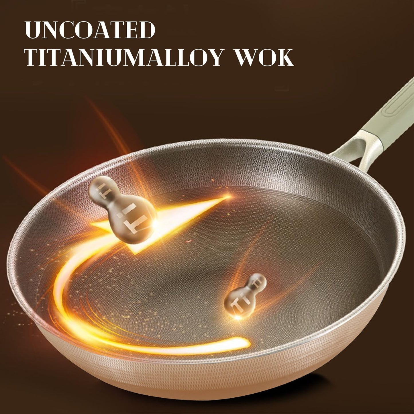 DAMAIXINGSHUO Titanium Pans for Cooking,Extended Cool-Touch Handle 13 Inch Titanium Pan,Elegant Design Skillet with Lid, PFAS/PFOA/PTFE Free,Works on All Stovetops Including Induction