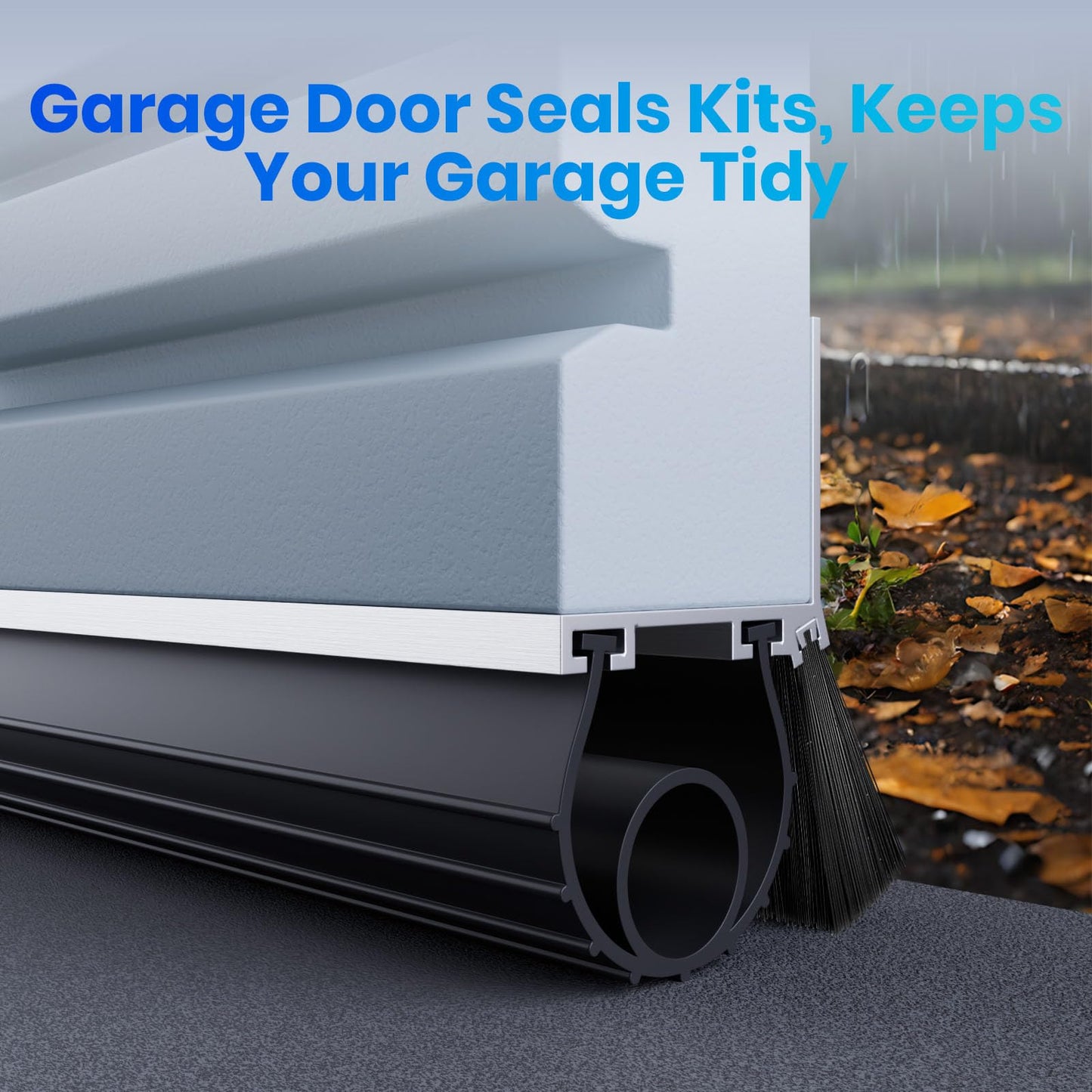 Professional Garage Door Seal Kit Fit for Steel/Wood Doors, Aluminum Garage Door Seal Track with 2" Brush+u+o EPDM Rubber Weatherstrip Dust & Heat Resistant，-40°f to 240°f, Pre-Drilled Holes (16.5 Ft)