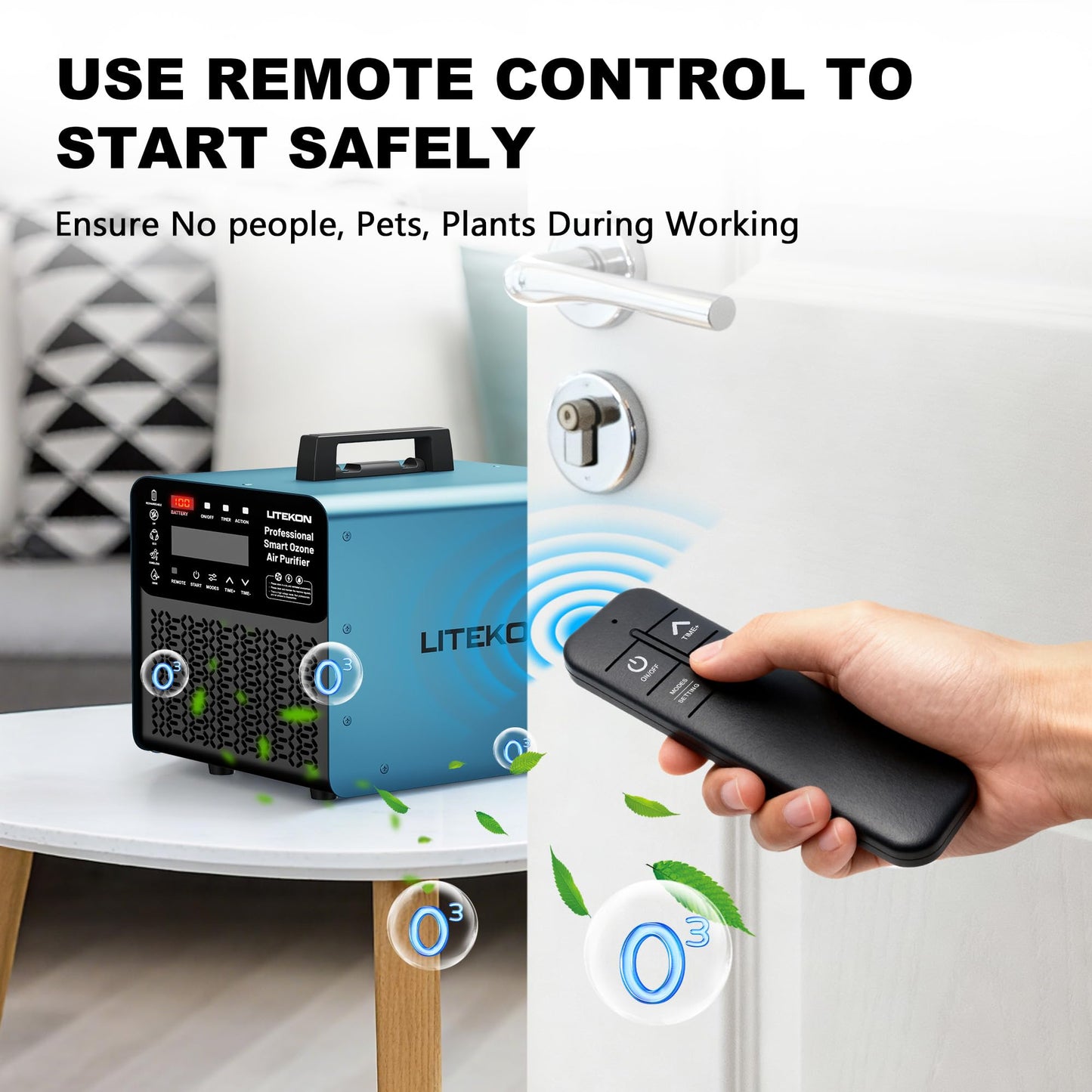 Original Ozone Generator Cordless with 2 x 5000mAh Battery&Quick Charger, 300,000mg/h Commercial Odor Remover Digital Ozonator Machine With Remote Control, Auto Timming for Large Space