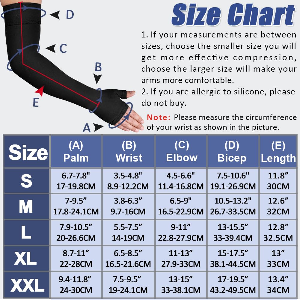 beister Lymphedema Medical Compression Arm Sleeve with Gauntlet for Men & Women (Single), 20-30 mmHg Full Arm Support.