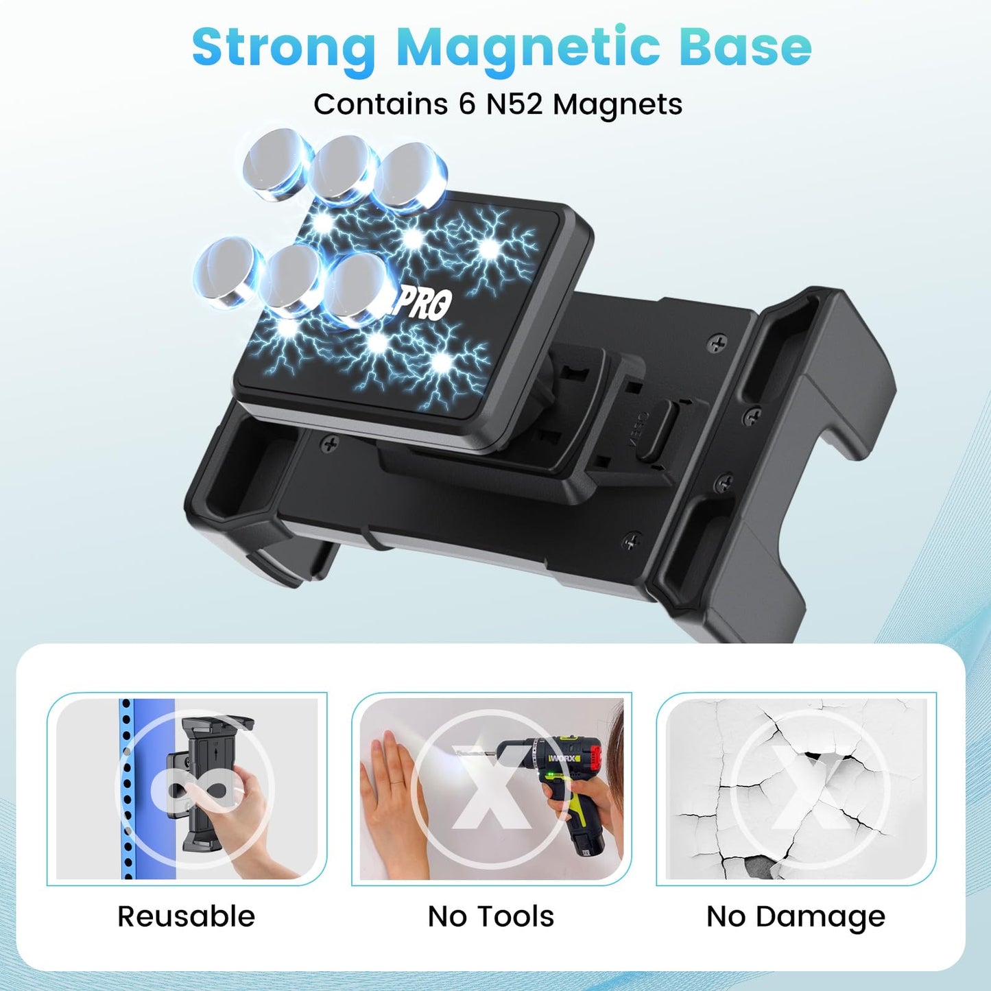 OHLPRO Magnetic Tablet Wall Mount Holder for Metal Surface, Super Power Magnet iPad Wall Holder 360° Rotation fit 5"-13" Phone and Tablet Great for Cabinet/Fridges/Metal Rack/Whiteboard/Gym Equipment