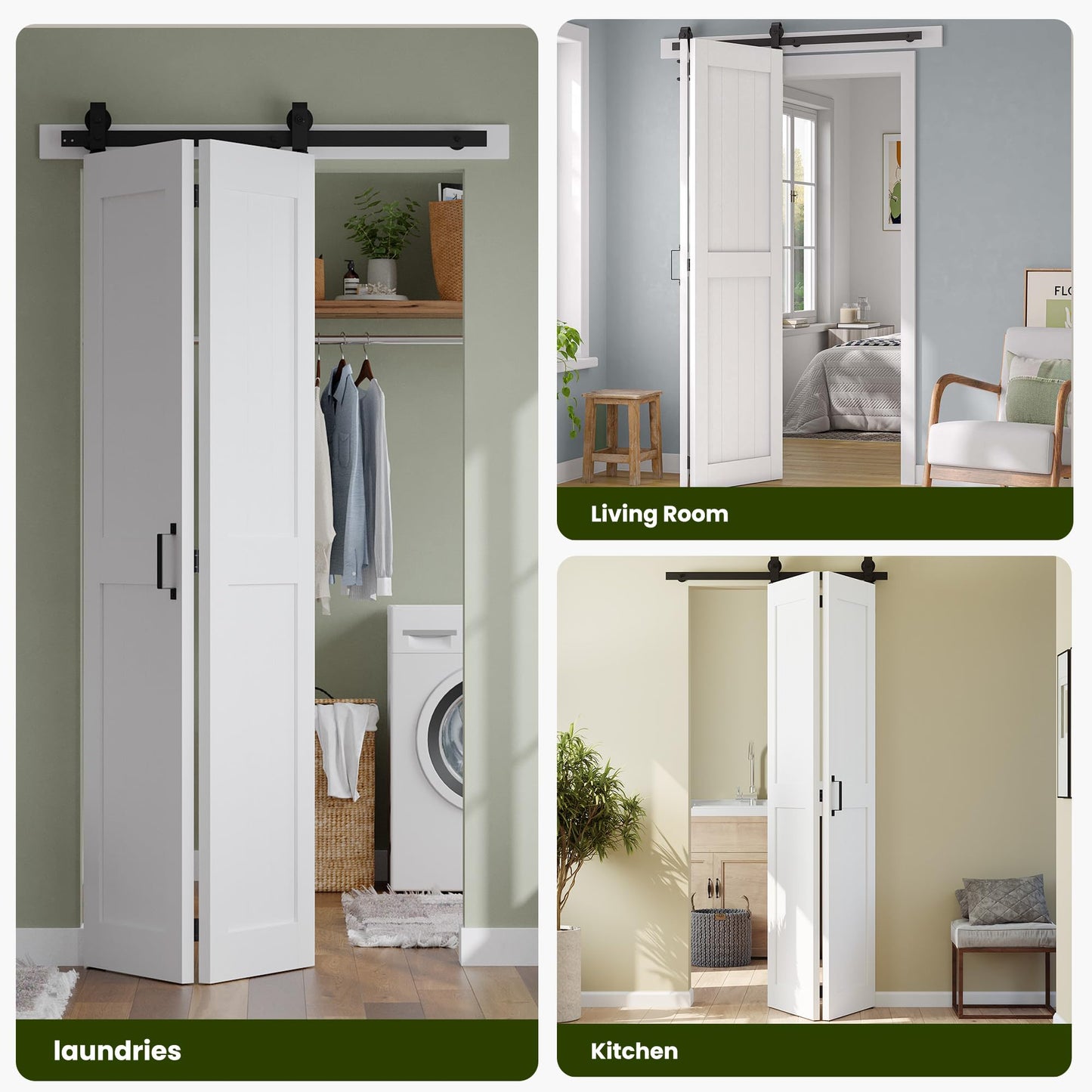 SMARTSTANDARD Bifold Barn Door 60'' x 84'',Bi-Fold Sliding Closet Doors with Hardware Kit Included,68'' Track Kit for 4 Doors,Waterproof & Quiet,Pre-Drilled Holes Easy Assembly,White