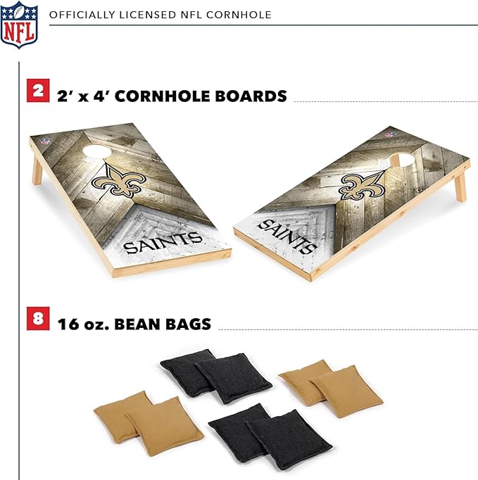 NFL Football 2' x 4' Regulation Size Solid Wood Cornhole Set with Direct Print HD Team Graphics Great Gift for Any Football Fan! Bean Bag Toss Family Outdoor Game