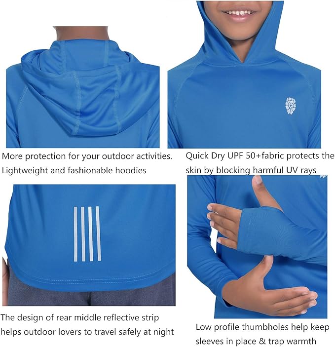 Hoodies for Boys Outdoor Recreation Shirts - Youth Athletic Tops Sun Protection UPF 50+