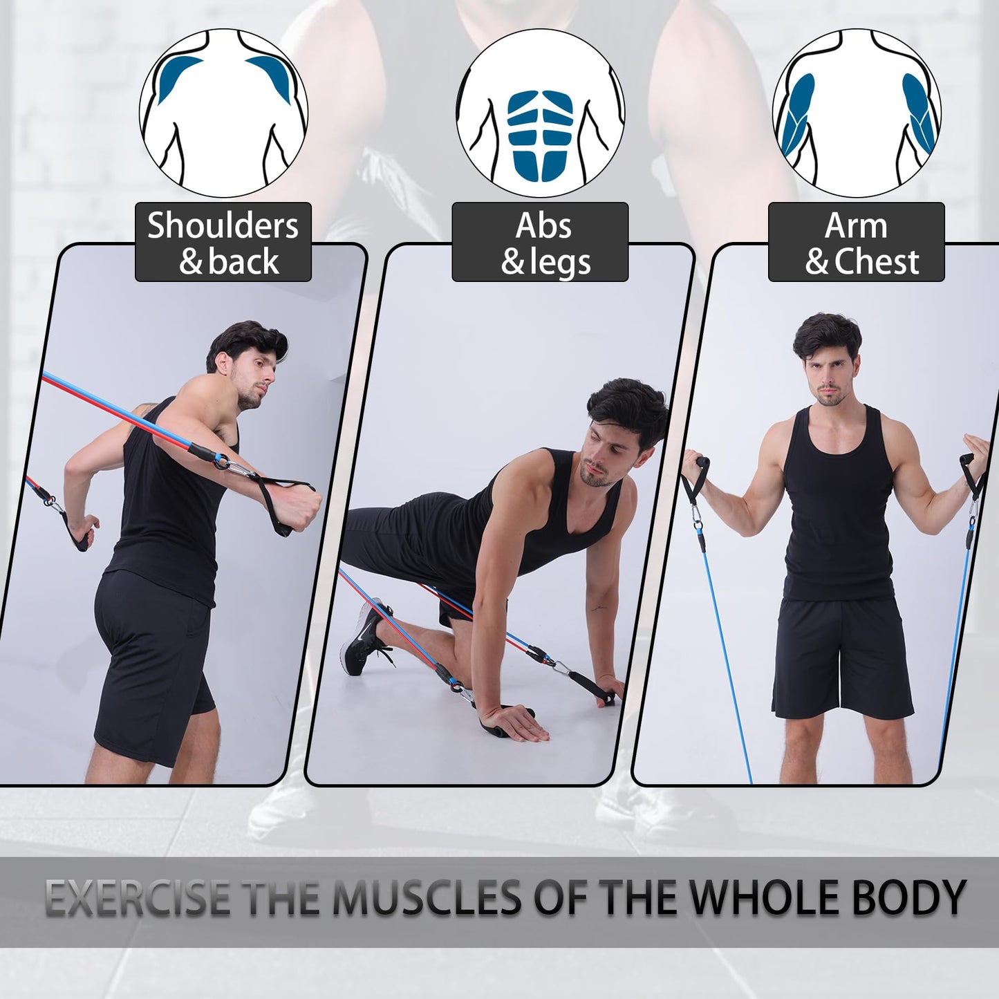 Resistance Bands with Handles for Working Out Women and Men, Exercise Bands with Door Anchor, Stretch Bands for Home Workouts, Simple Guide Included (3pcs Set - 90 lbs)