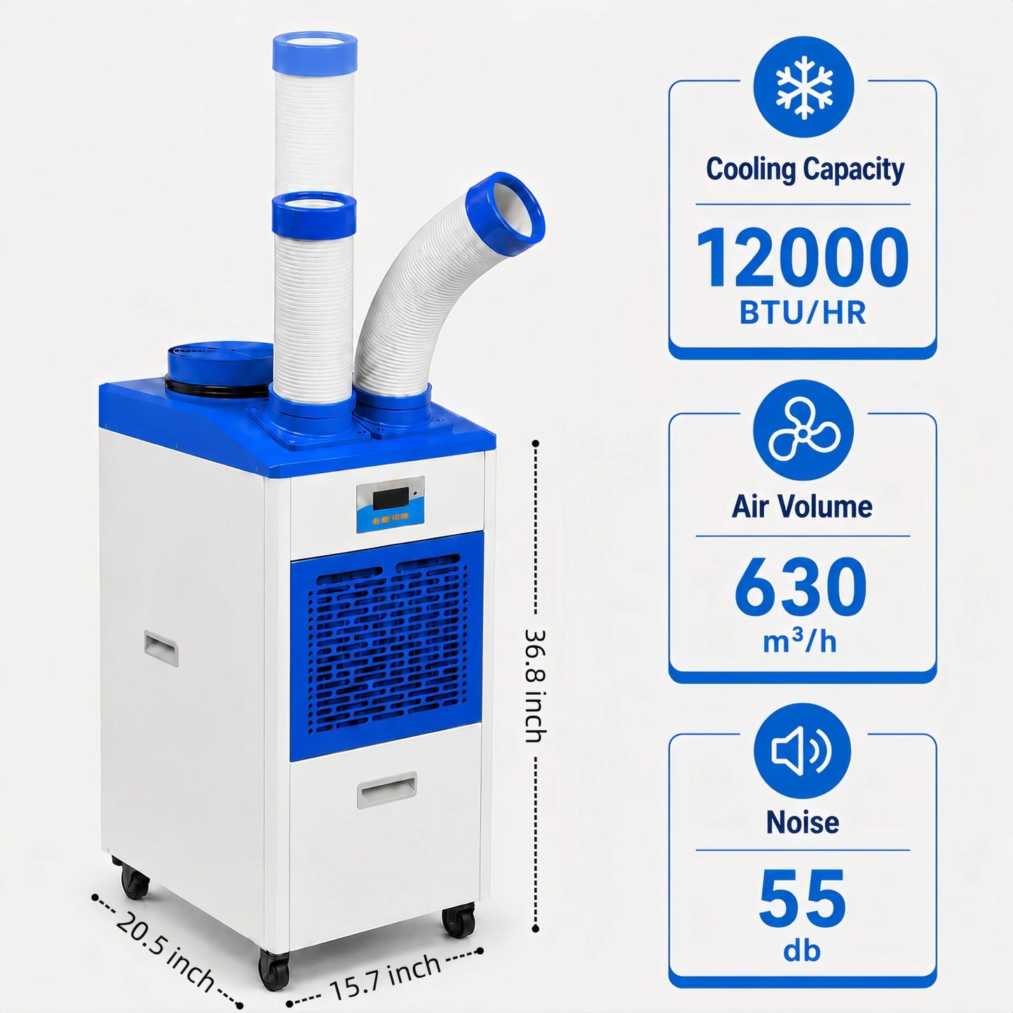 AMARITE Industrial Portable Air Conditioner – 12000 BTU Dual Hose Spot Cooler with Digital Controls & Timer, for Indoor/Outdoor Use, R32 Refrigerant