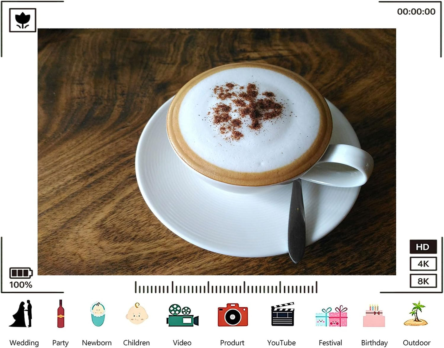TryKid 10x8ft Cozy Cappuccino Coffee Backdrop Creamy Foam Cocoa Dusting Wooden Table Surface Photography Background
