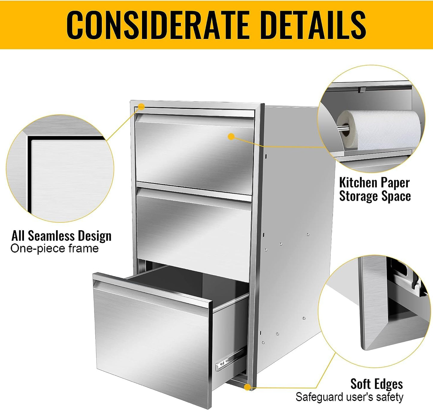KODOM 17W x 30H x 21D Inch Outdoor Kitchen Drawers, Flush Mount Access BBQ Drawers, BBQ Island Drawers for Outdoor Kitchens or BBQ Island Patio Grill Station