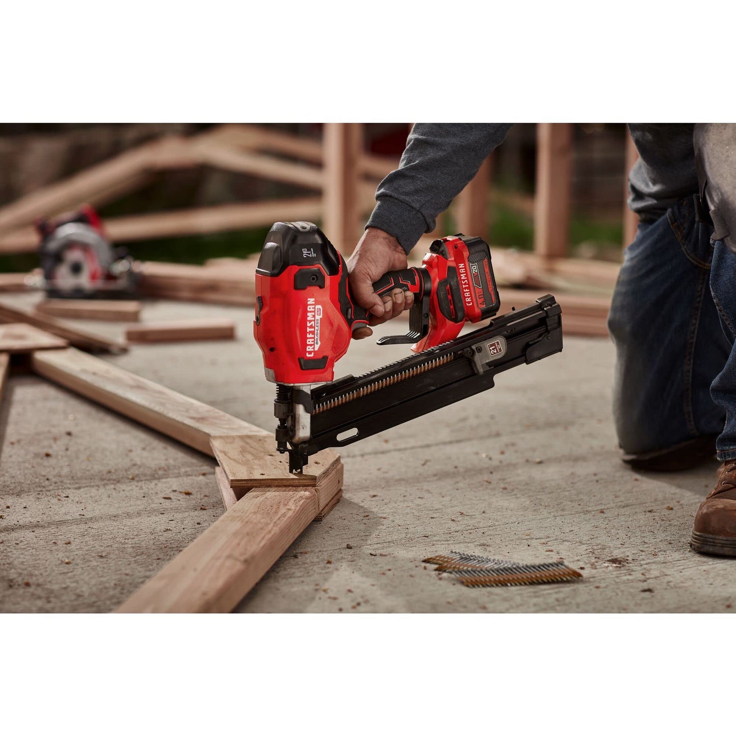 CRAFTSMAN V20 Cordless Framing Nailer, Nail Gun, 21 Degree, up to 3-1/4 inch Nails, Bare Tool Only (CMCN621PLB)
